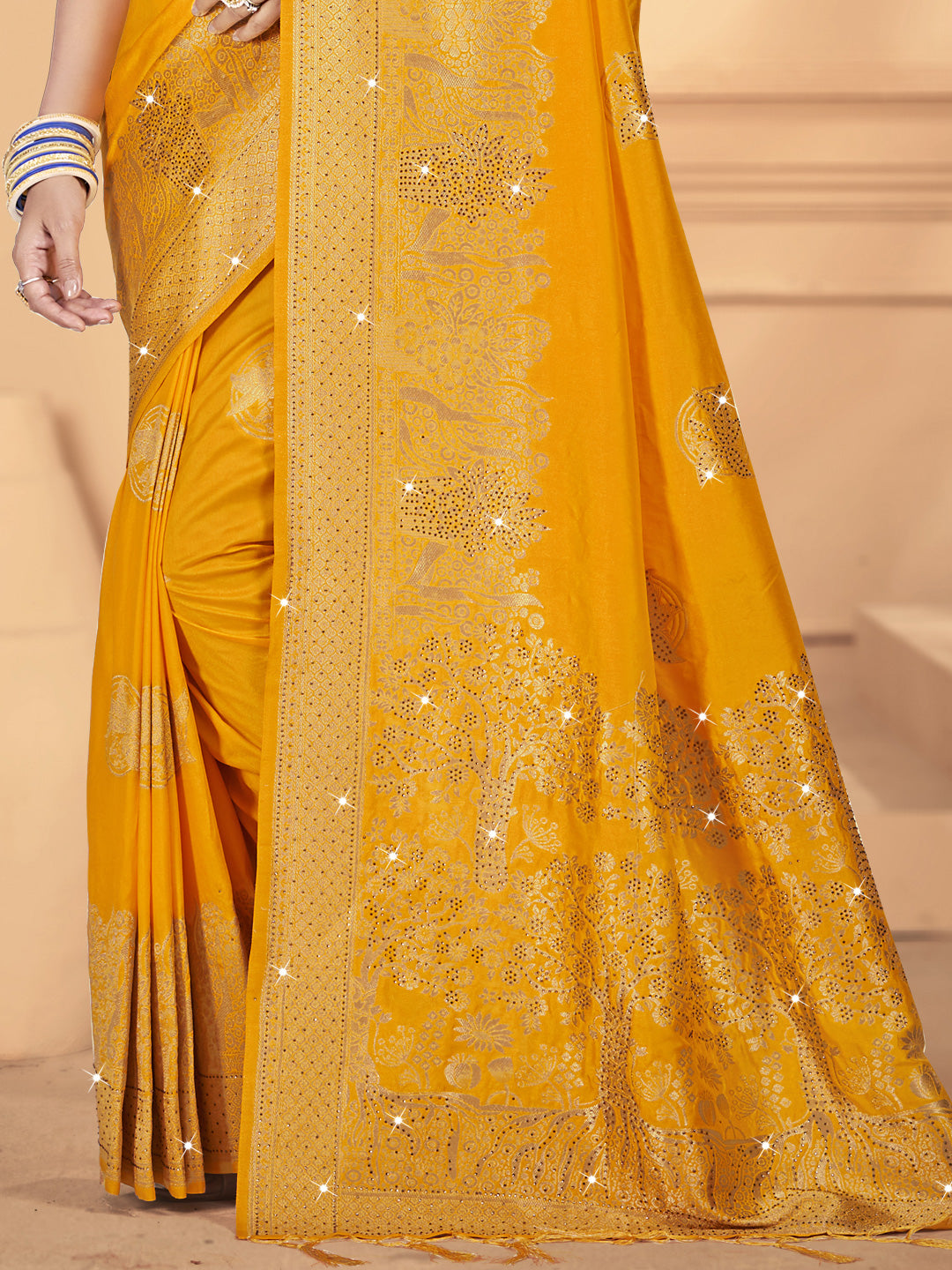 Women's Mustard Silk Woven Work Saree - Sangam Prints