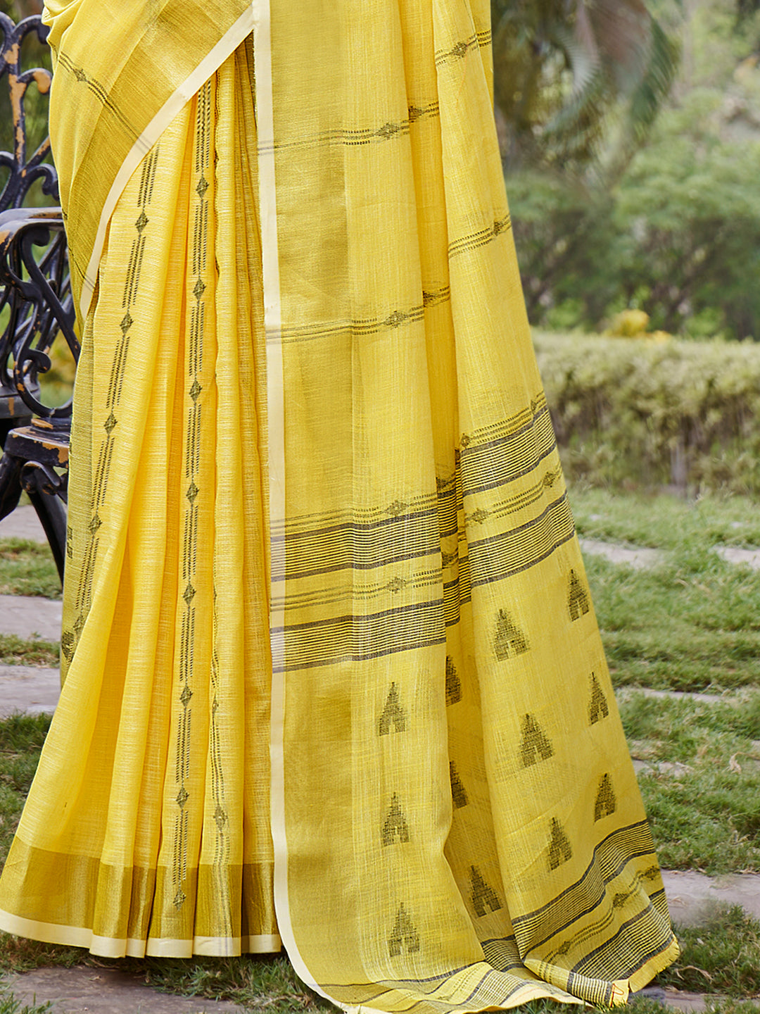 Yellow Cotton Woven Work Party Wear Saree - Sangam Prints