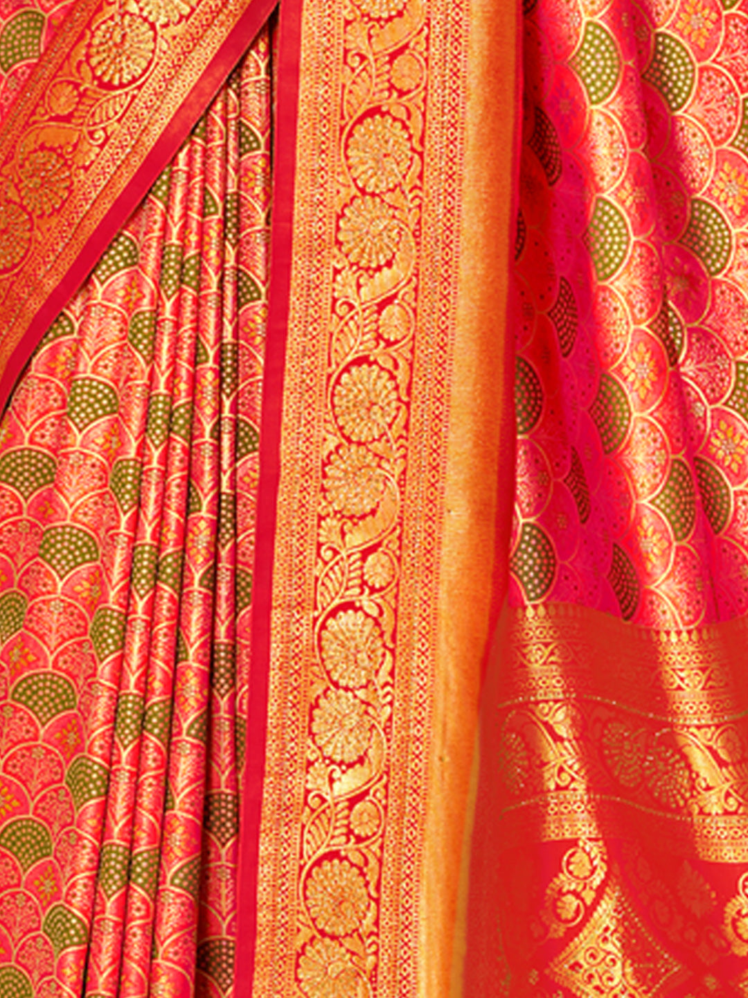 Women's Orange Banarasi Silk Woven Work Traditional Tassels Saree - Sangam Prints