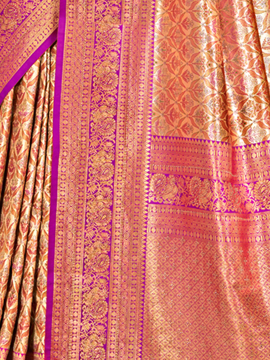 Women's Wine Banarasi Silk Woven Work Traditional Tassels Saree - Sangam Prints