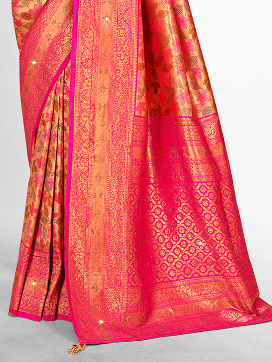 Women's Light Pink Banarasi Silk Woven Work Traditional Tassels Saree - Sangam Prints