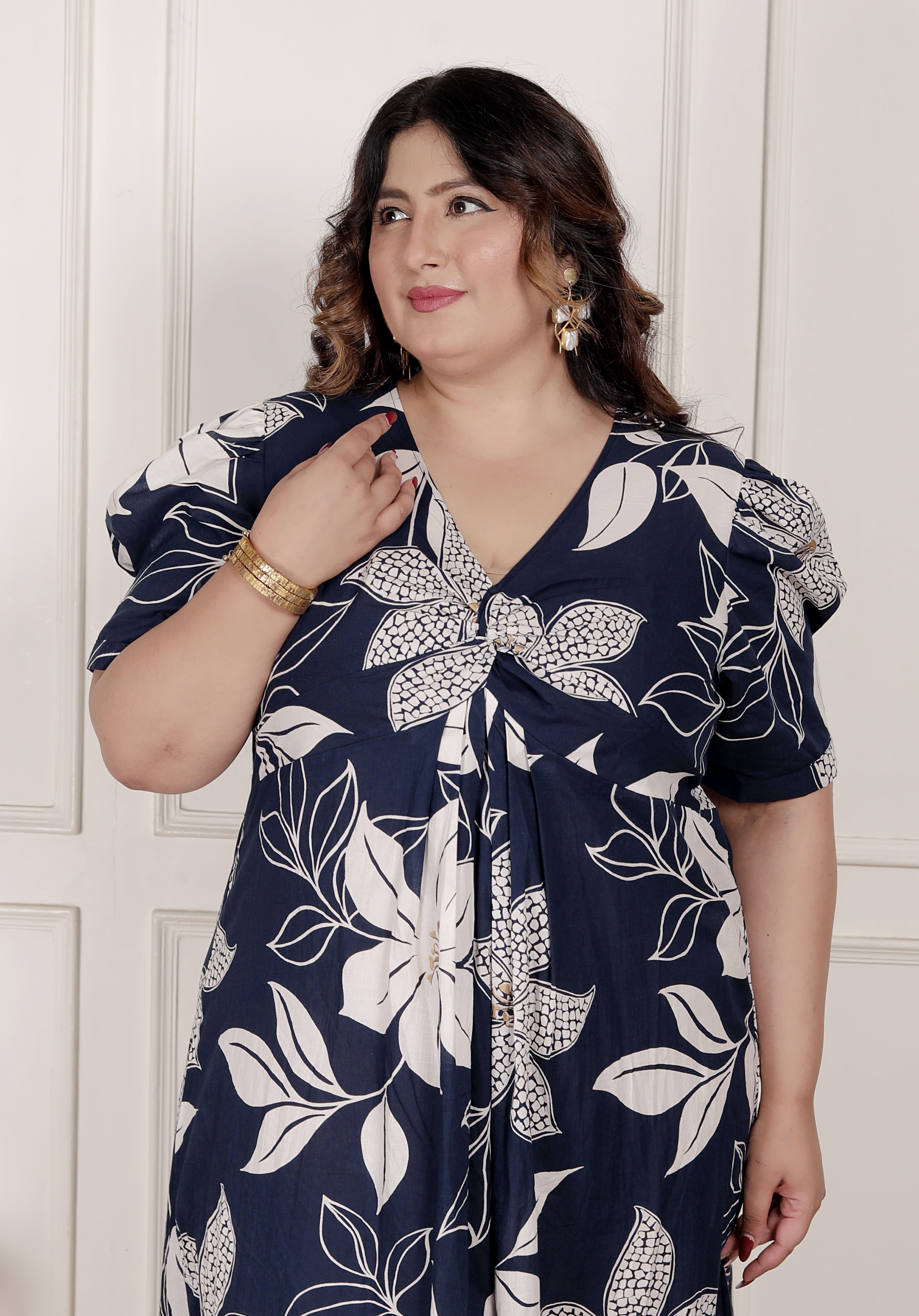 Women's Blue Cotton Floral Dress Blue / 2XL | Trendia Global Women's Blue Cotton Floral Dress Blue / 2XL | Trendia Global