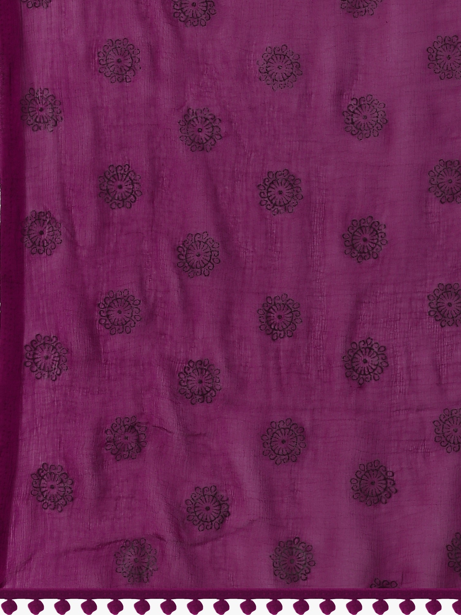 Women's Purple Floral Butta Block Print Chiffon Dupatta With Pompom - NIMIDHYA
