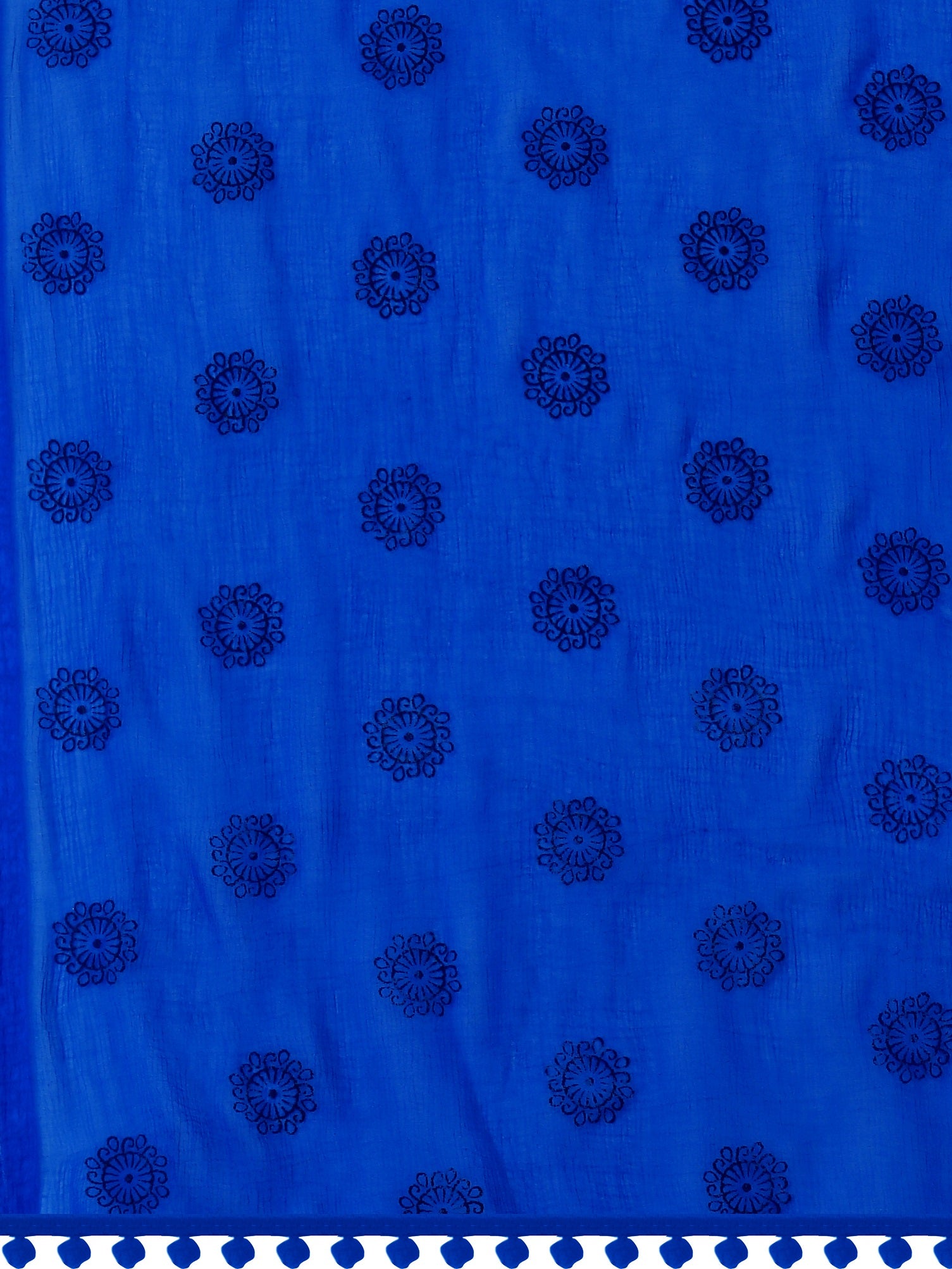 Women's Royal Blue Floral Butta Block Print Chiffon Dupatta With Pompom - NIMIDHYA