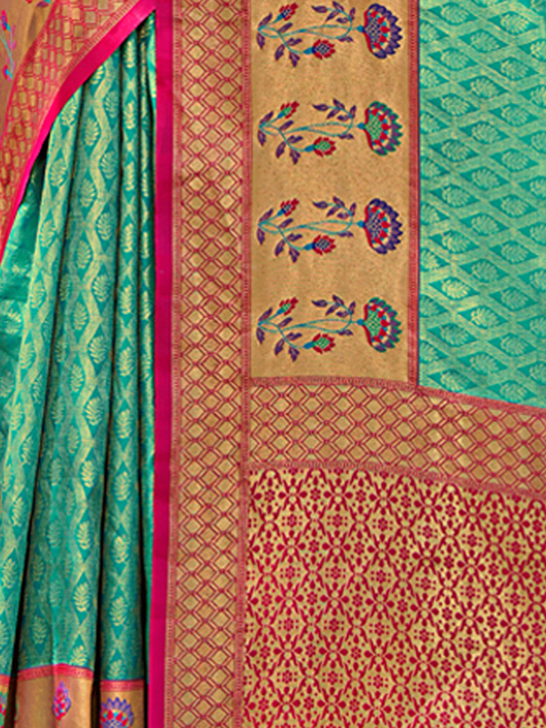 Women's Rama Green Banarasi Silk Woven Work Traditional Tassels Saree - Sangam Prints