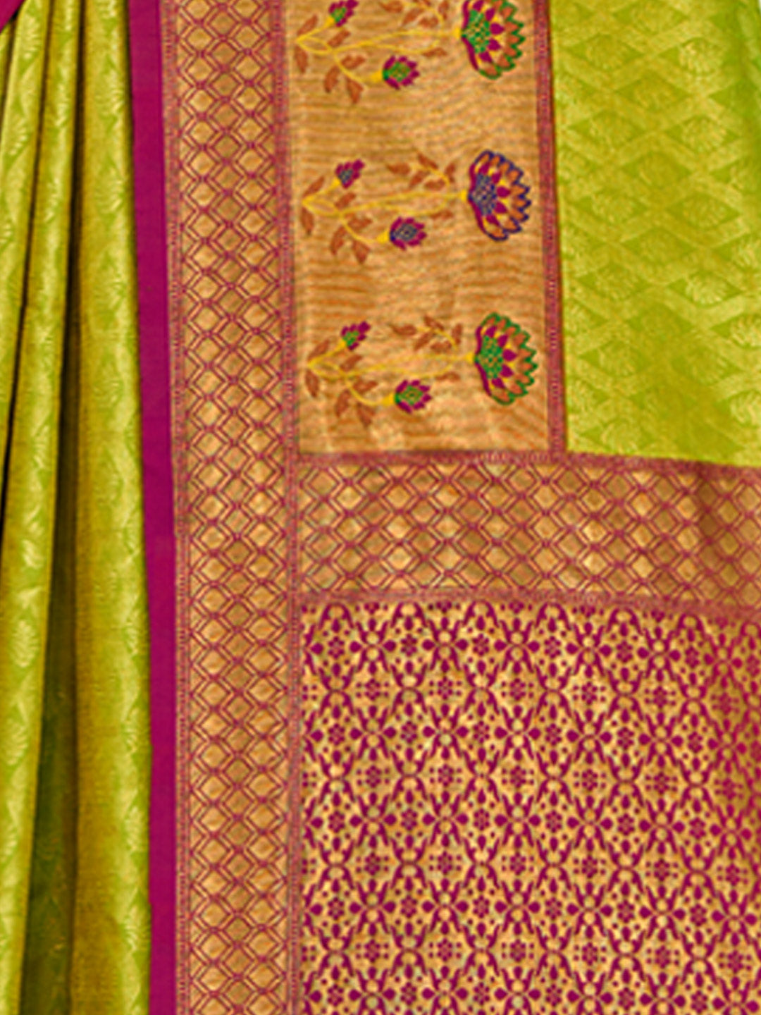 Women's Parrot Green Banarasi Silk Woven Work Traditional Tassels Saree - Sangam Prints