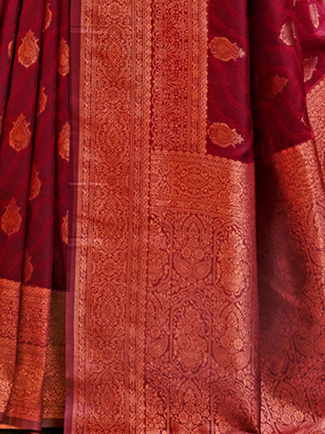 Women's Maroon Banarasi Silk Woven Work Traditional Tassels Saree - Sangam Prints