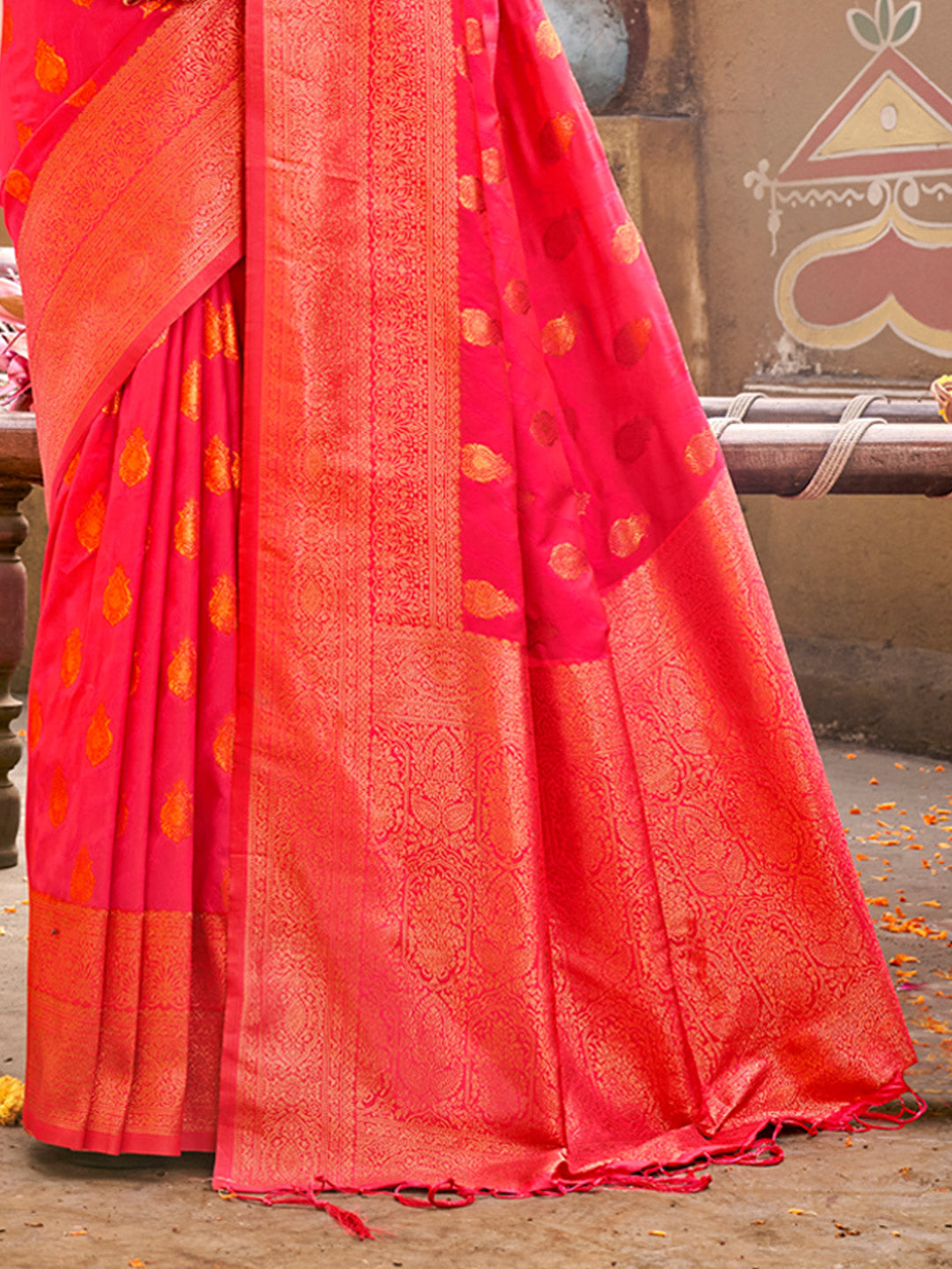 Women's Peach Banarasi Silk Woven Work Traditional Tassels Saree - Sangam Prints