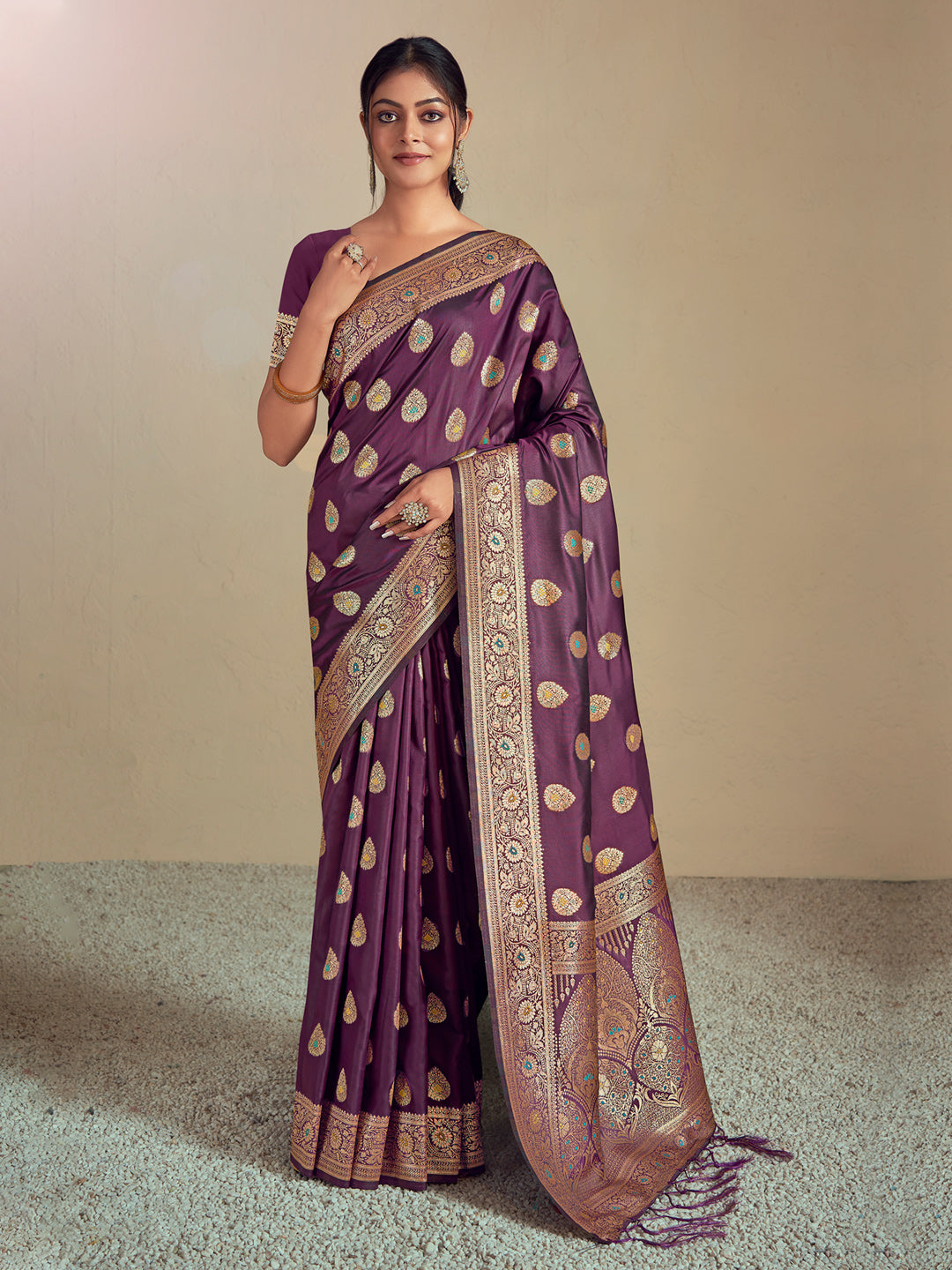 Women's Purple Silk Woven Work Traditional Tassels Saree - Sangam Prints