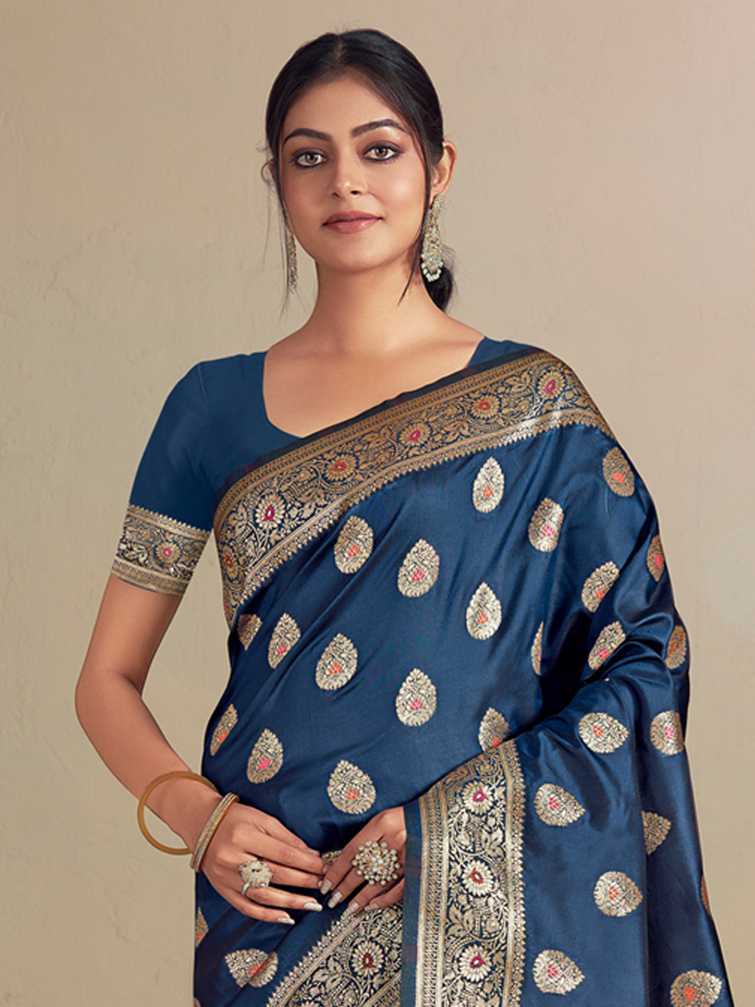 Women's Blue Silk Woven Work Traditional Tassels Saree - Sangam Prints