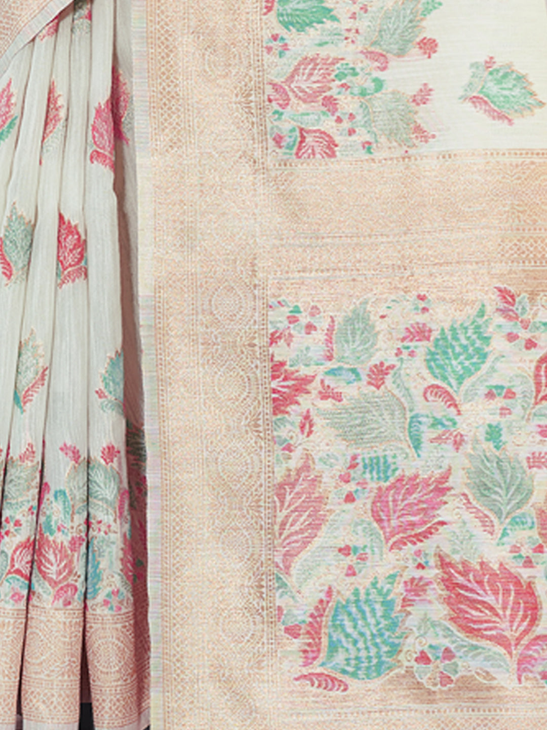 Women's White Cotton Digital Print Traditional Tassels Saree - Sangam Prints