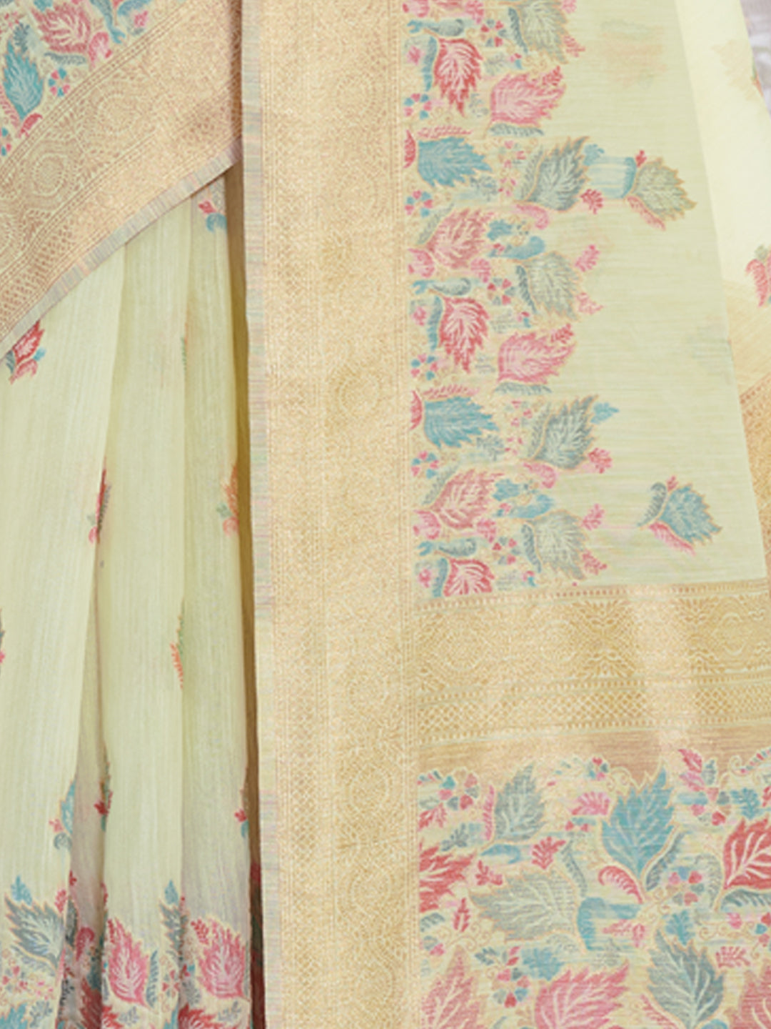 Women's Light Green Cotton Digital Print Traditional Tassels Saree - Sangam Prints