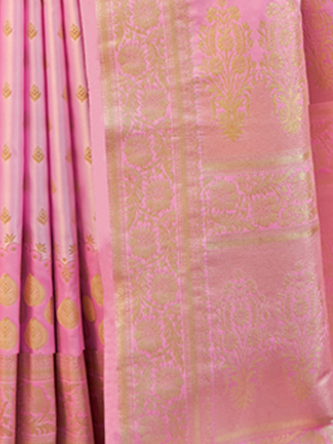 Women's Pink Kanjivaram Silk Woven Work Traditional Tassels Saree - Sangam Prints