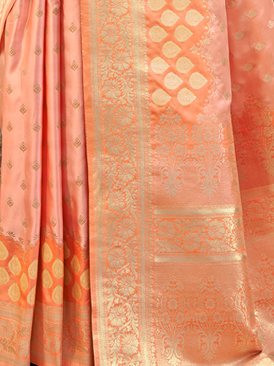 Women's Orange Kanjivaram Silk Woven Work Traditional Tassels Saree - Sangam Prints