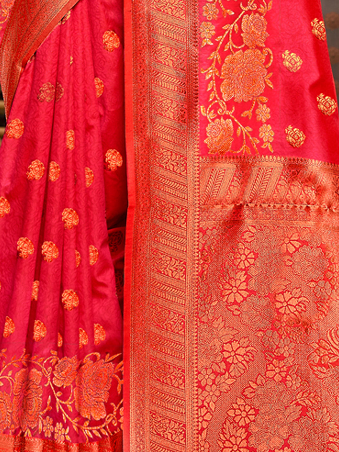 Women's Peach Silk Woven Work Traditional Tassels Saree - Sangam Prints