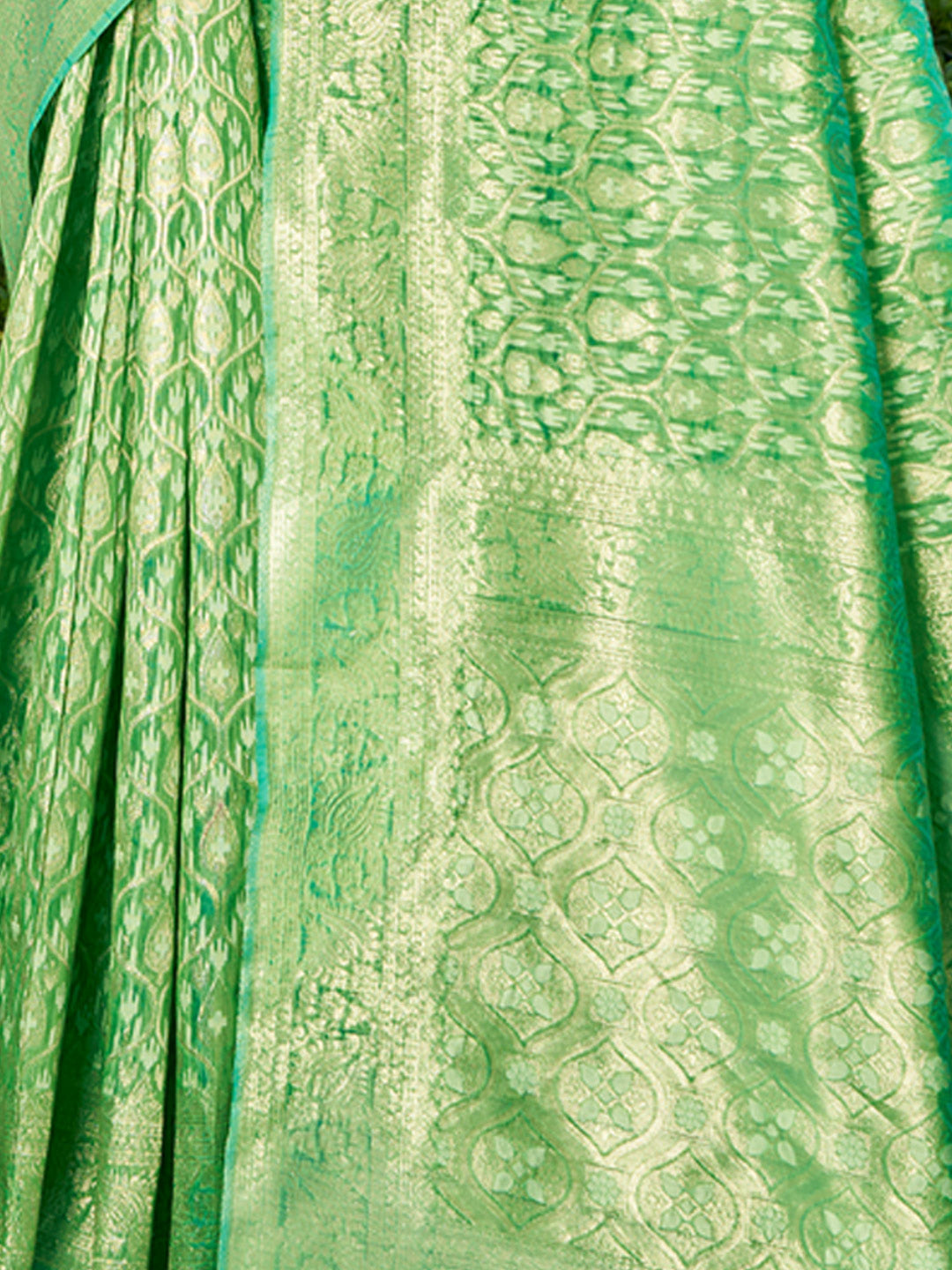 Women's Light Green Cotton Woven Work Traditional Tassels Saree - Sangam Prints