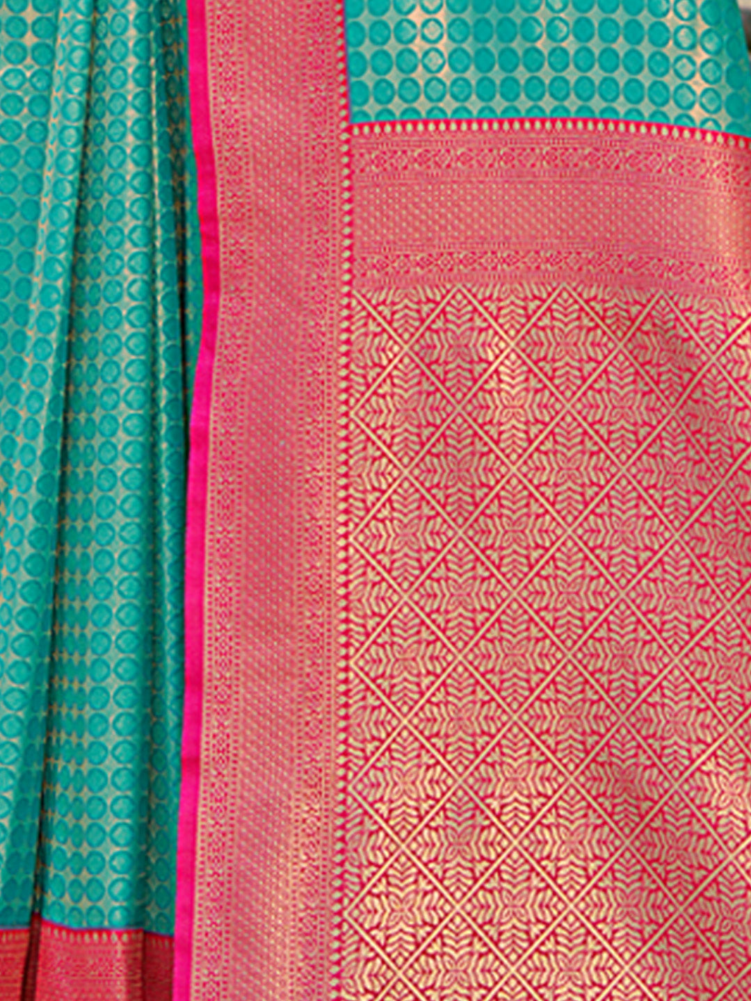 Women's Sea Green Banarasi Silk Woven Work Traditional Tassels Saree - Sangam Prints