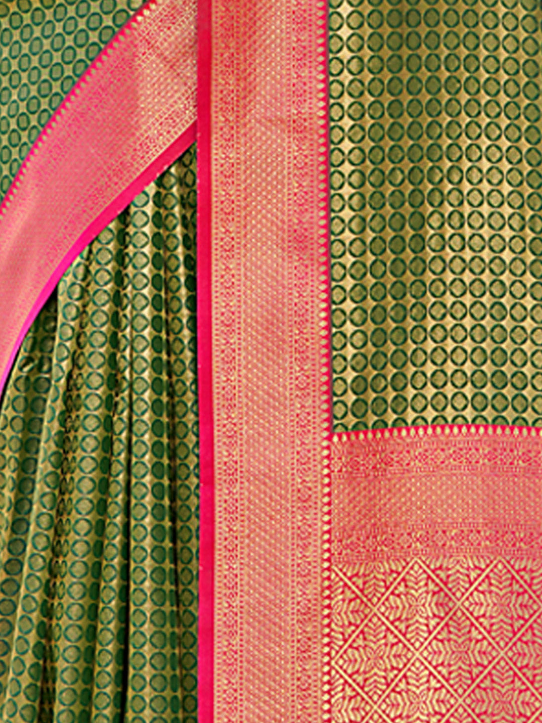Women's Mhendi Green Banarasi Silk Woven Work Traditional Tassels Saree - Sangam Prints