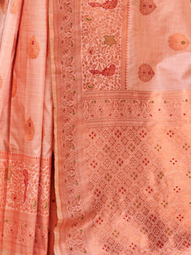 Women's Light Pink Silk Woven Work Traditional Tassels Saree