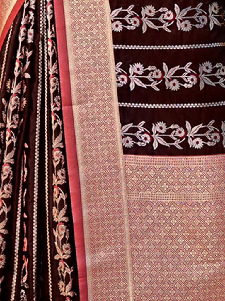 Women's Brown Stain Silk Woven Work Traditional Tassels Saree