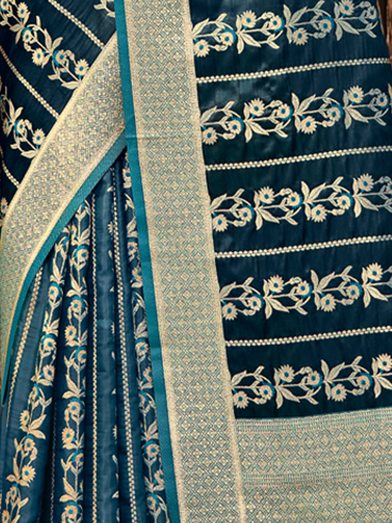 Women's Sea Green Stain Silk Woven Work Traditional Tassels Saree