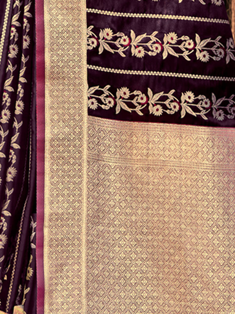 Women's Purple Stain Silk Woven Work Traditional Tassels Saree
