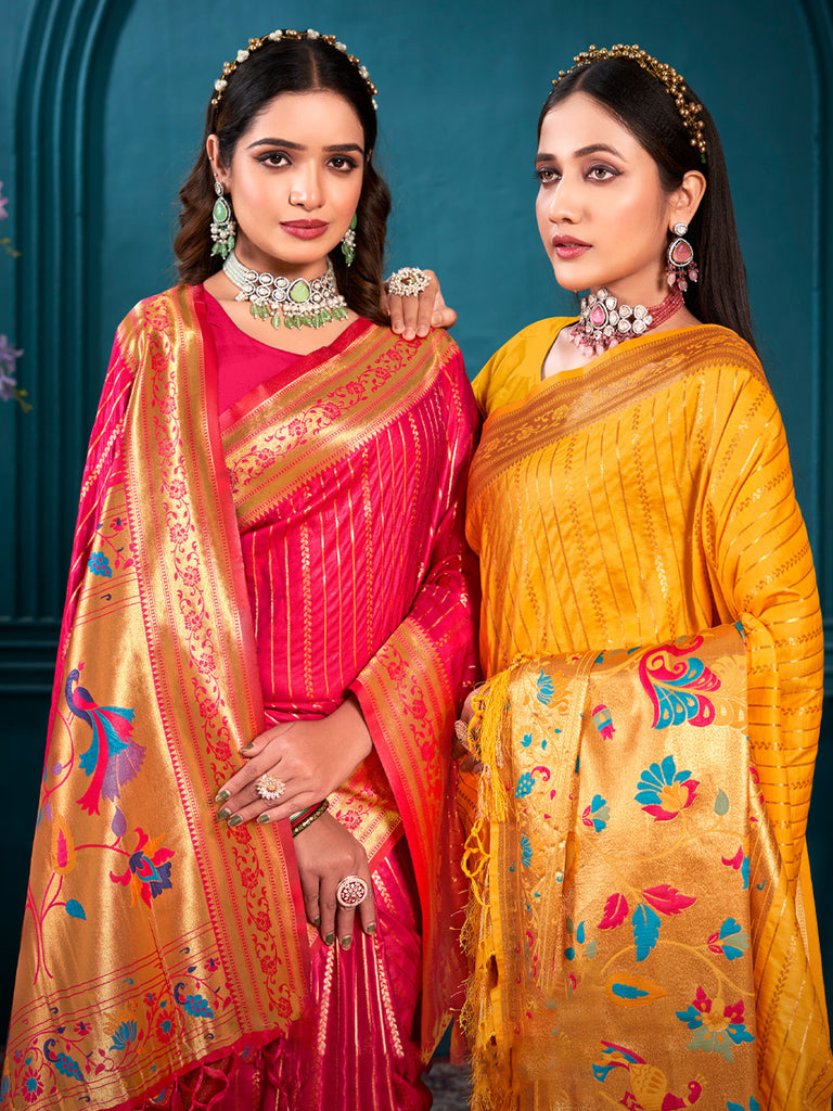 Women's Mustard Paithani Silk Woven Work Traditional Tassels Saree