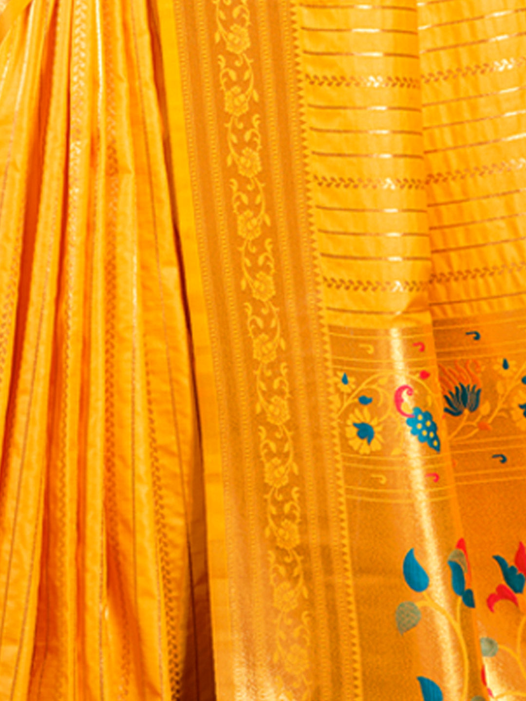 Women's Mustard Paithani Silk Woven Work Traditional Tassels Saree - Sangam Prints