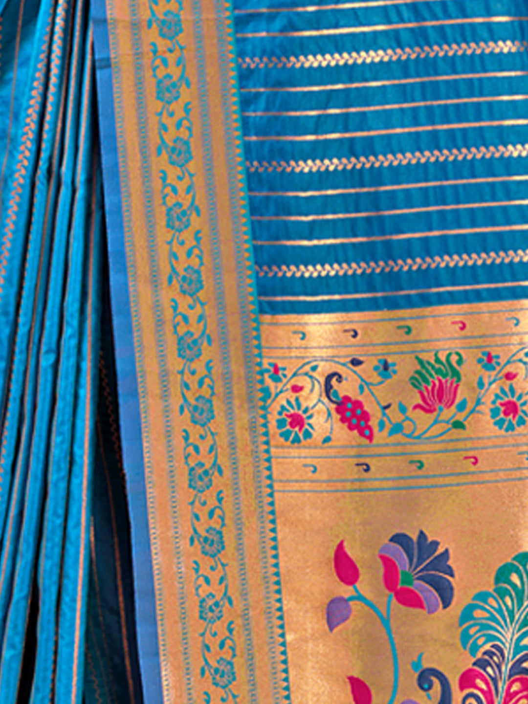 Women's Blue Paithani Silk Woven Work Traditional Tassels Saree - Sangam Prints