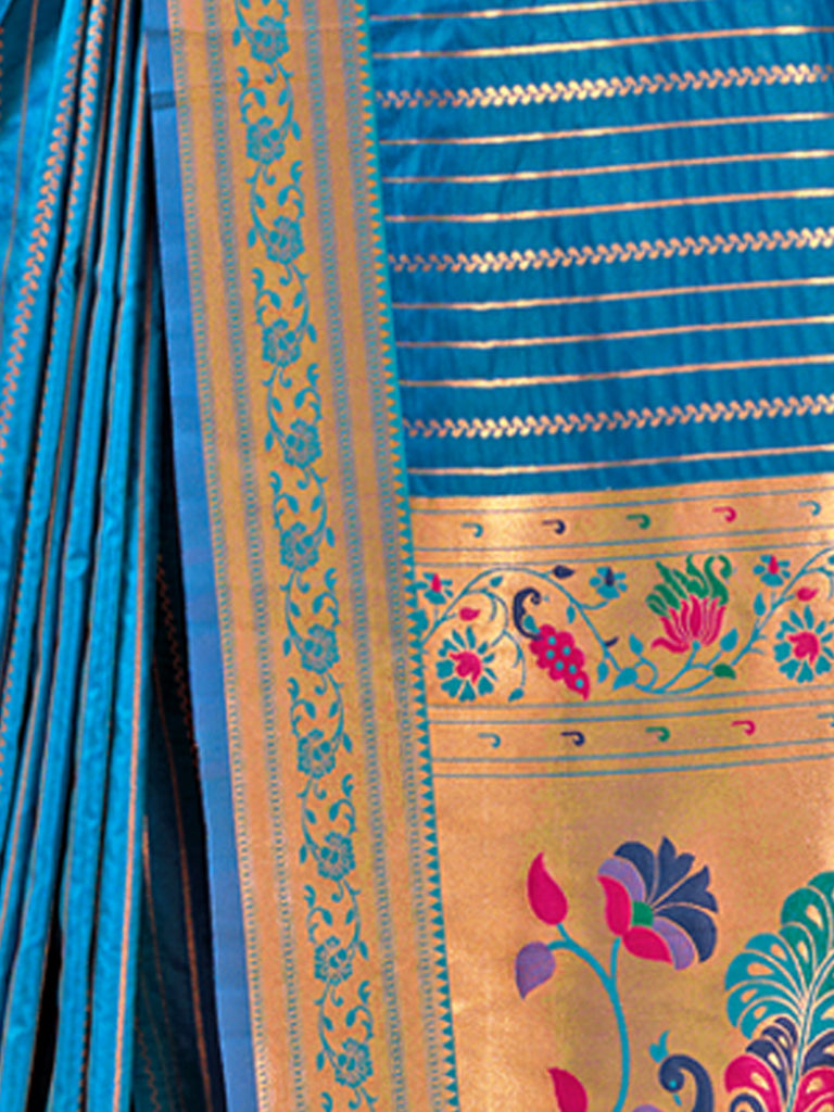 Women's Blue Paithani Silk Woven Work Traditional Tassels Saree