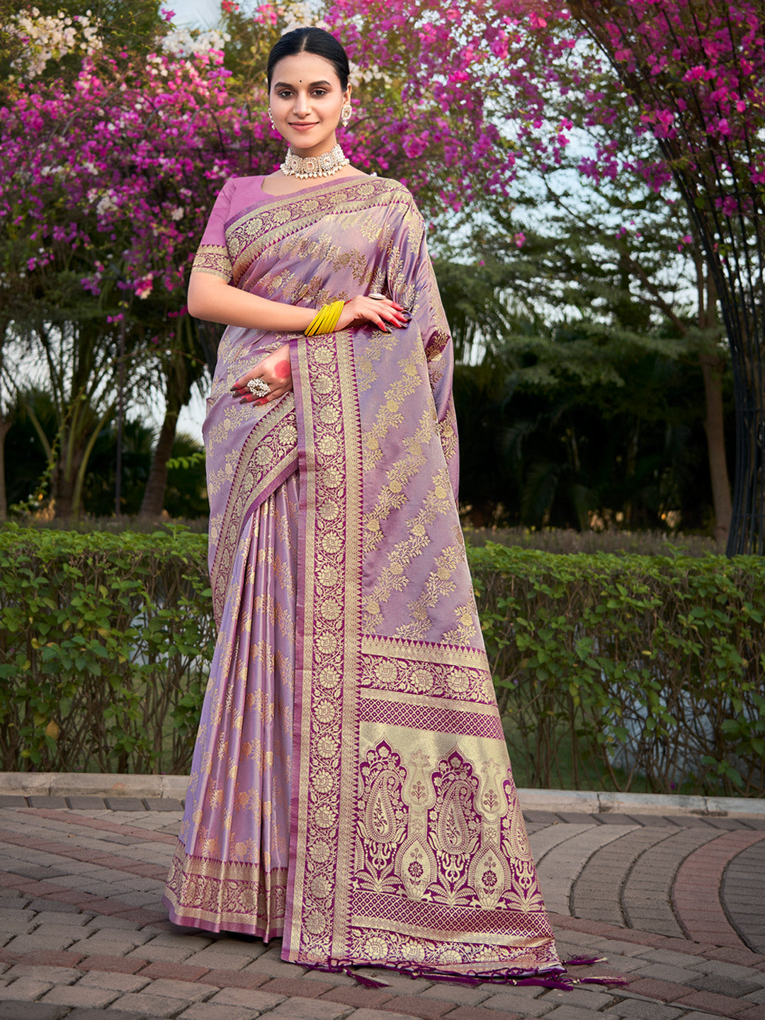 Women's Purple Stain Silk Woven Work Traditional Tassels Saree - Sangam Prints