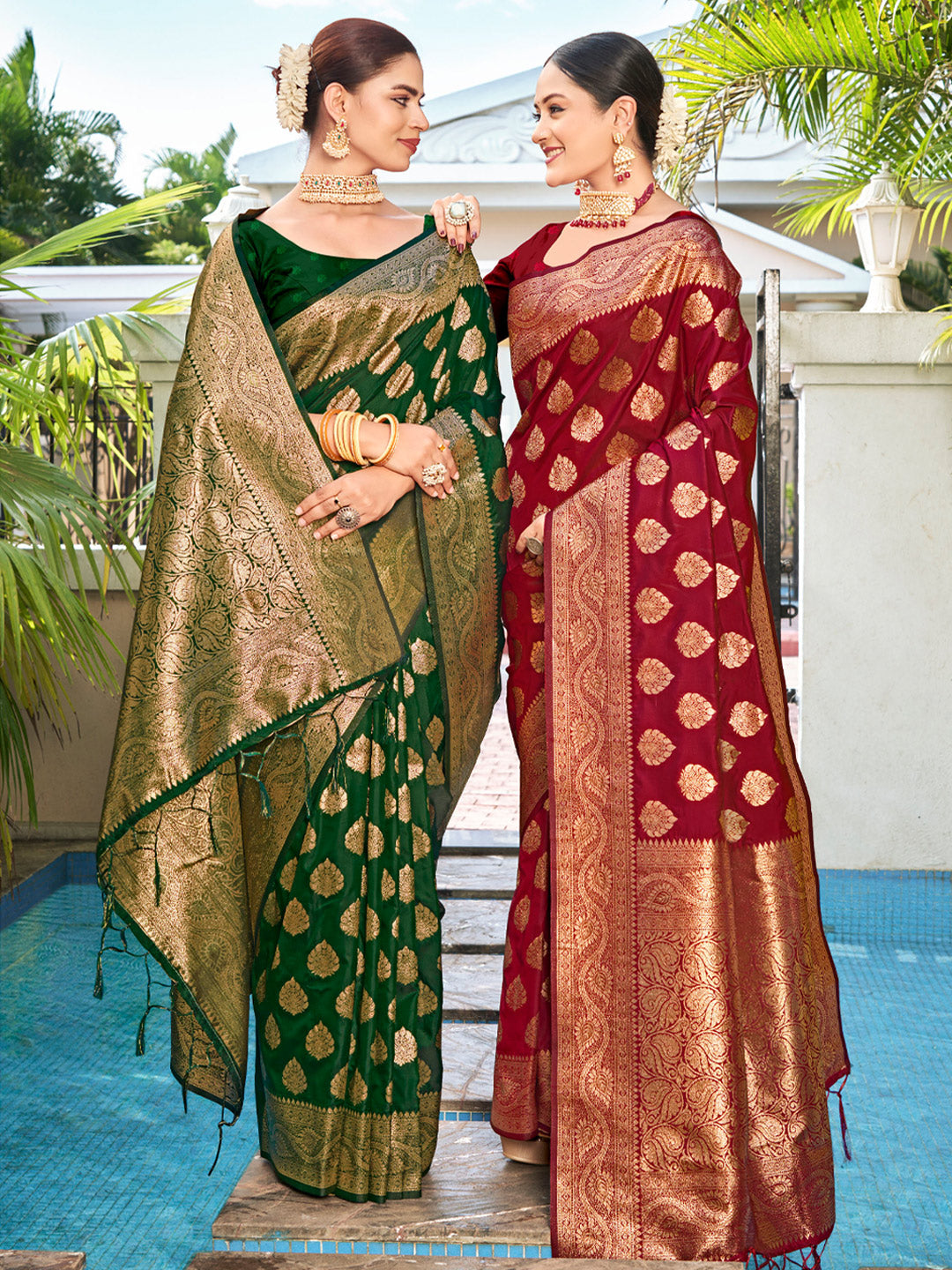 Women's Maroon Silk Woven Work Traditional Tassels Saree - Sangam Prints