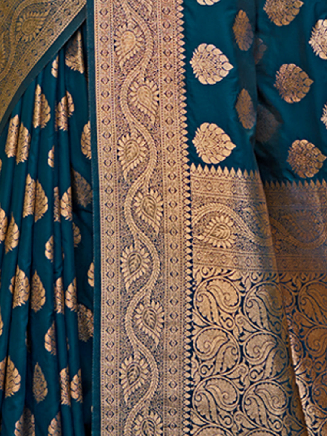 Women's Turquoise Silk Woven Work Traditional Tassels Saree - Sangam Prints