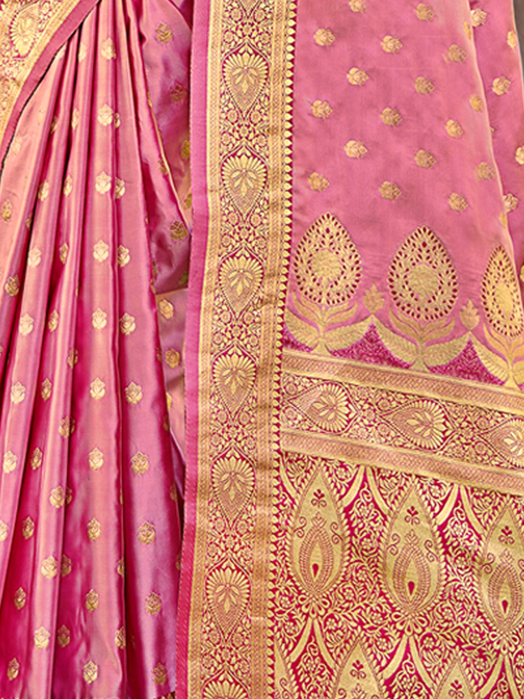 Women's Pink Stain Silk Woven Work Traditional Tassels Saree - Sangam Prints