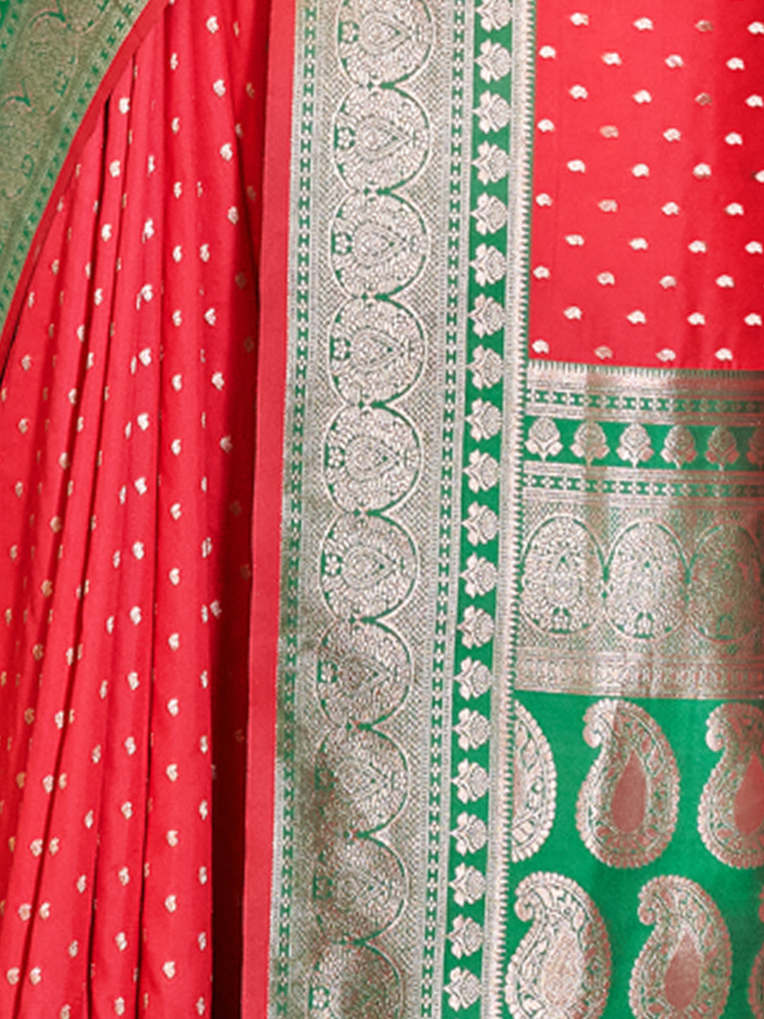 Women's Red Banarasi Silk Woven Work Traditional Tassels Saree - Sangam Prints