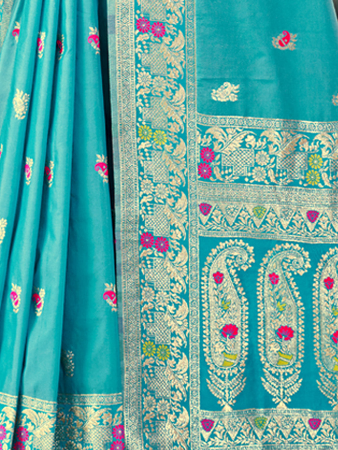 Women's Sky Blue Silk Woven Work Traditional Tassels Saree - Sangam Prints