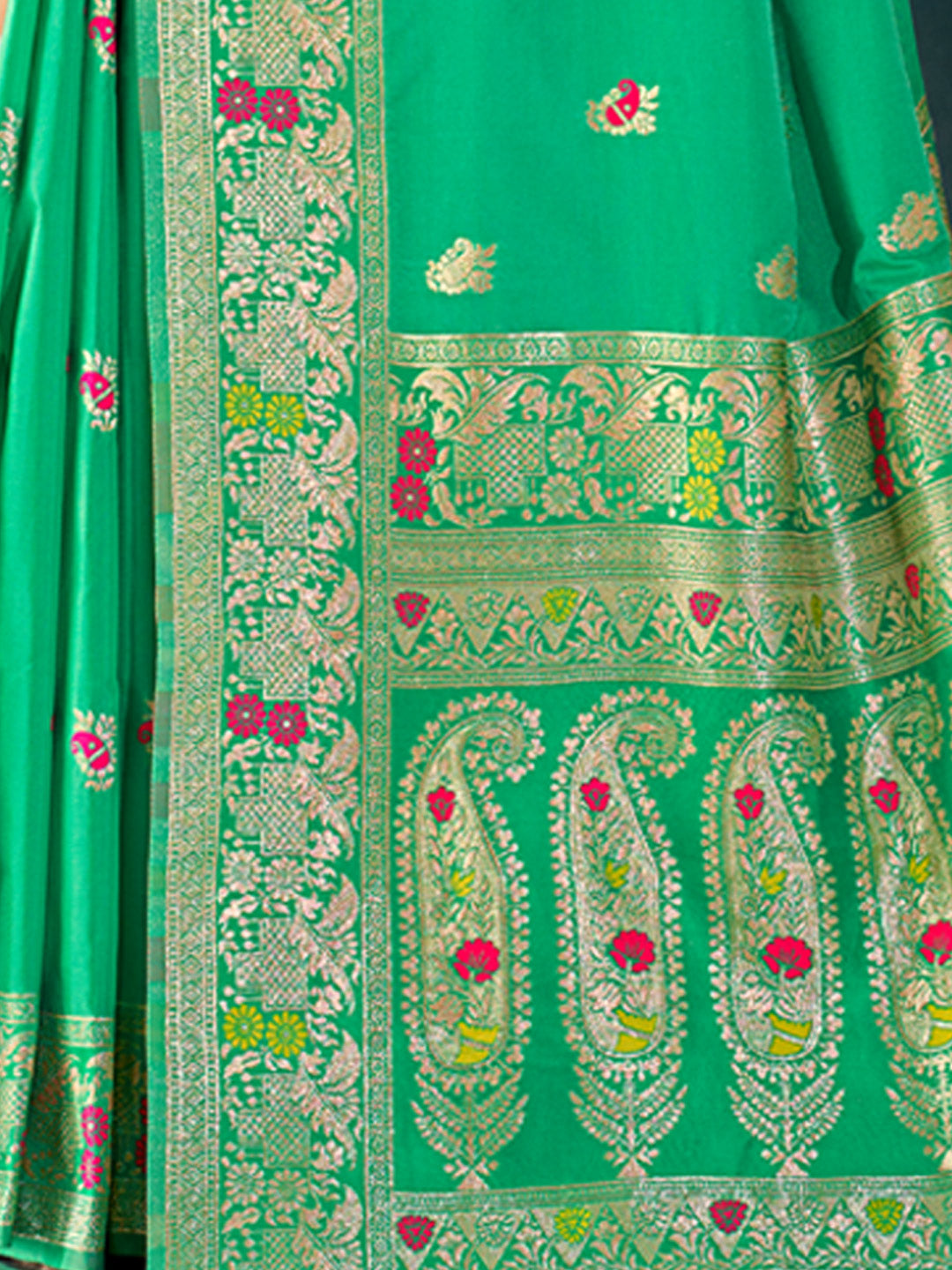 Women's Rama Green Silk Woven Work Traditional Tassels Saree - Sangam Prints