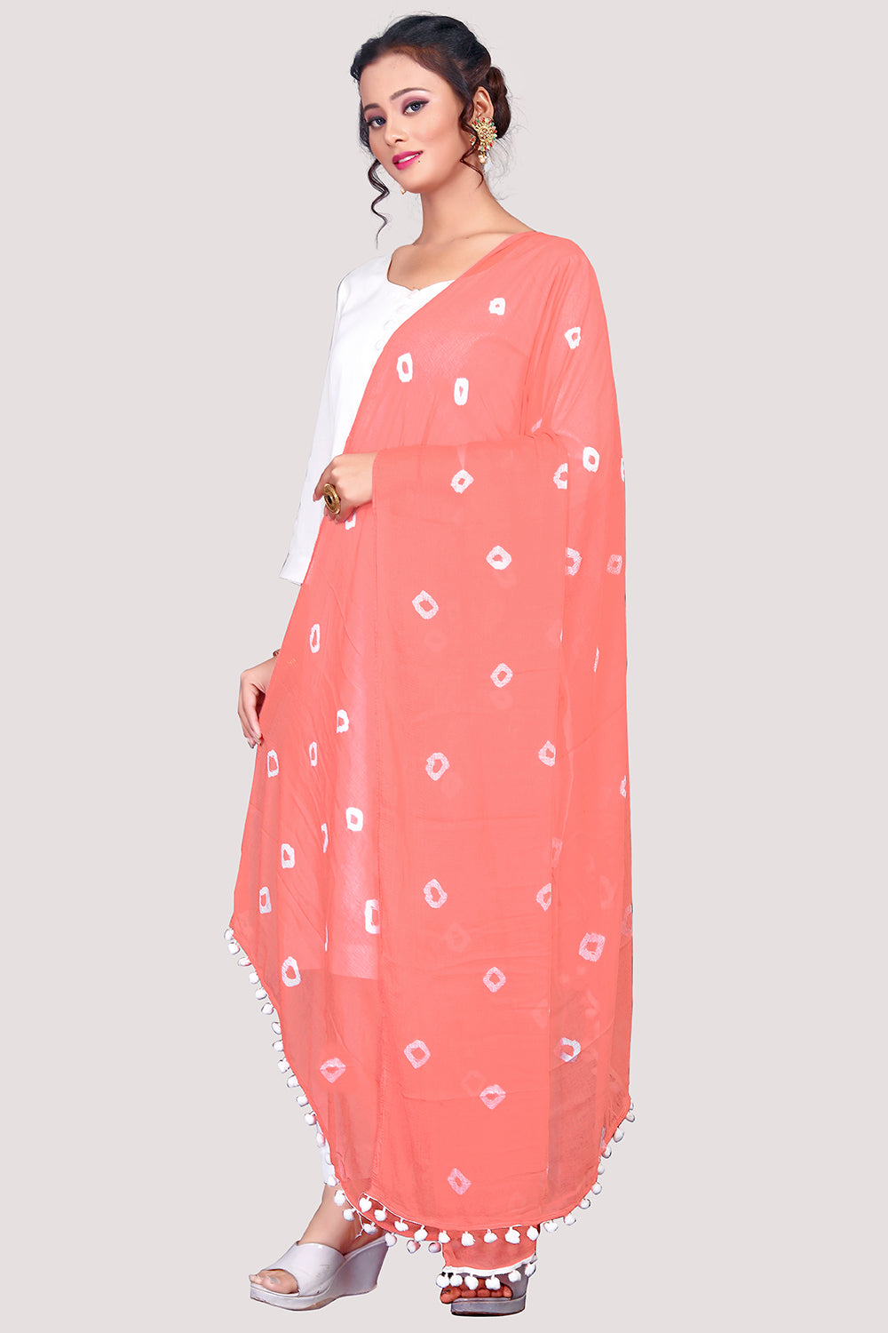 Women's Baby Pink  Bandhani Print Woven Chiffon Dupatta  - NIMIDHYA