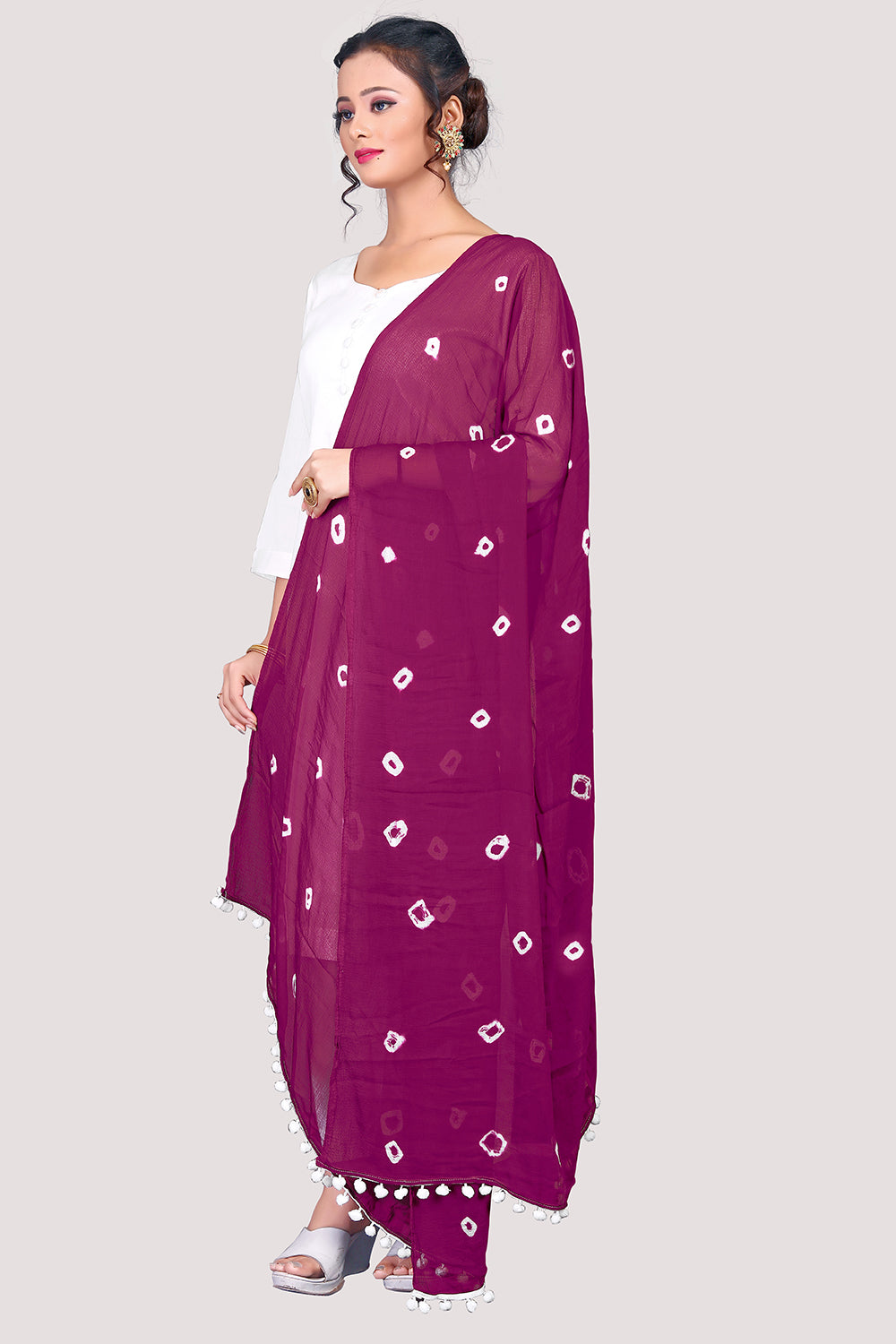 Women's Purple  Bandhani Print Woven Chiffon Dupatta  - NIMIDHYA
