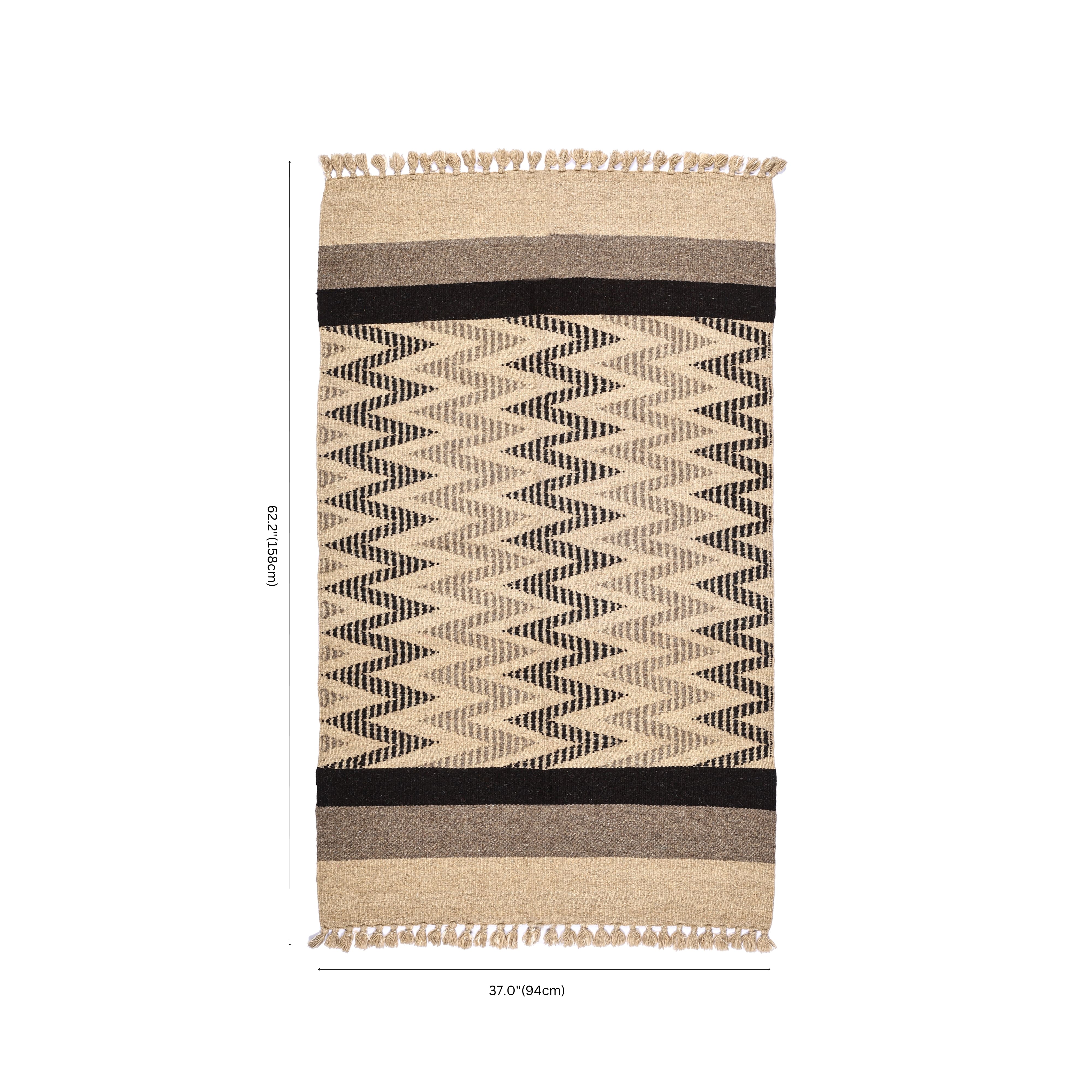 Beige and Black Handwoven Jawaja Durrie - Zig-Zag Pattern