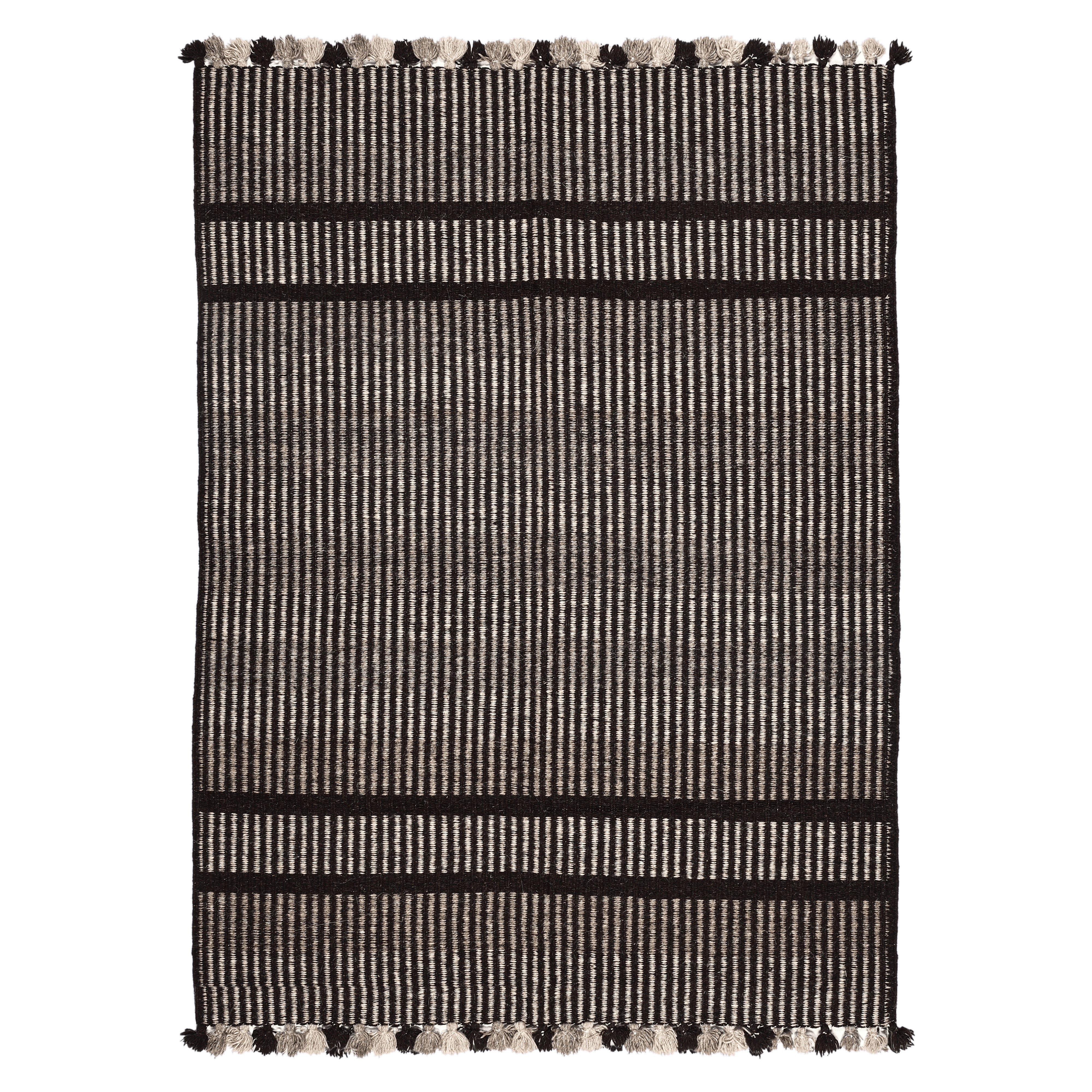 Black Handwoven Jawaja Durrie - Stripe Pattern