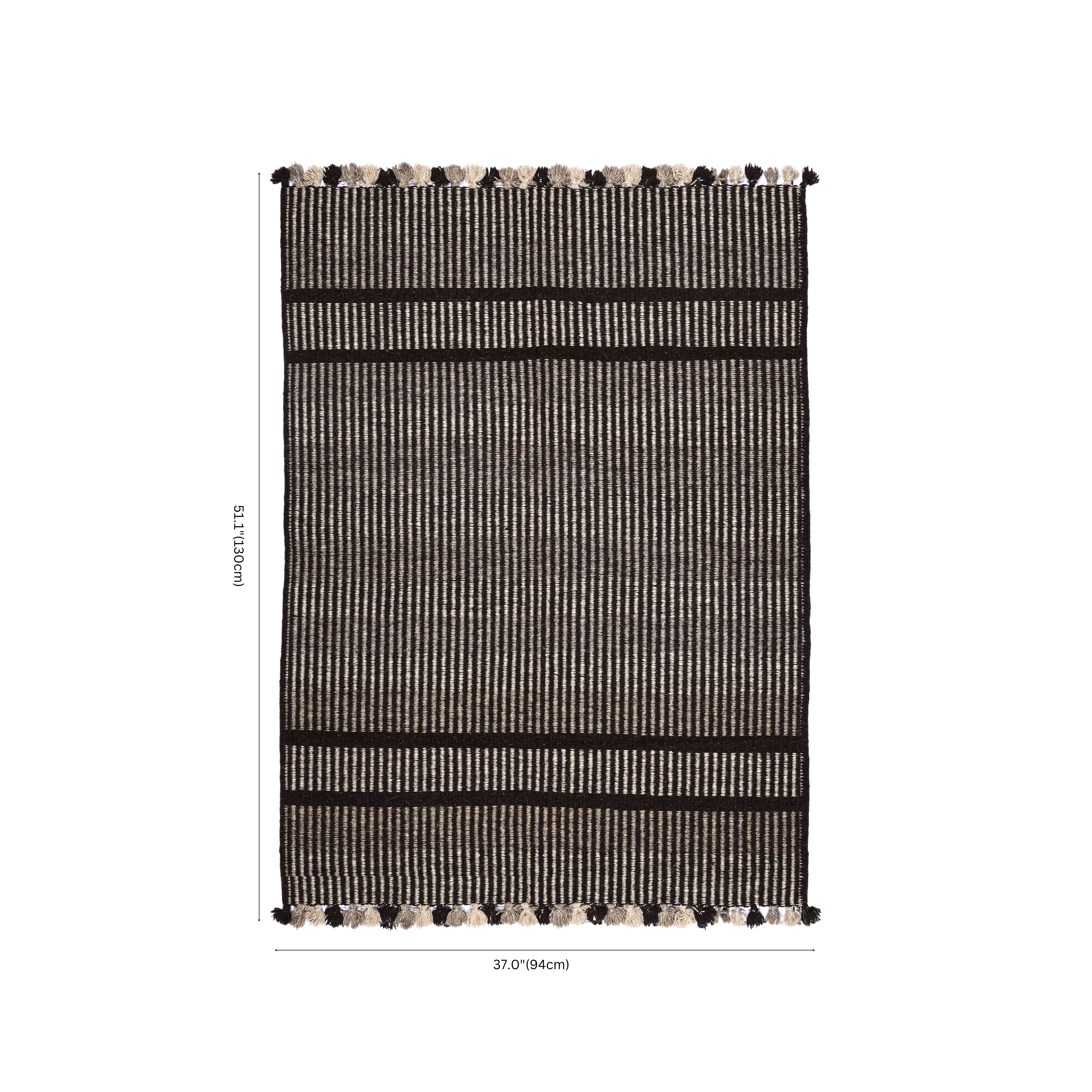 Black Handwoven Jawaja Durrie - Stripe Pattern