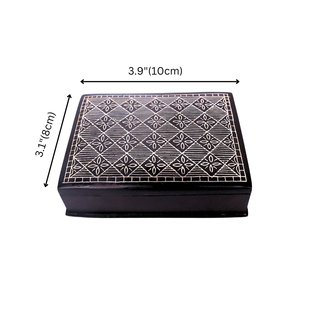 Black Multiutility Box-- Bidri Art--Silver Inlay Work