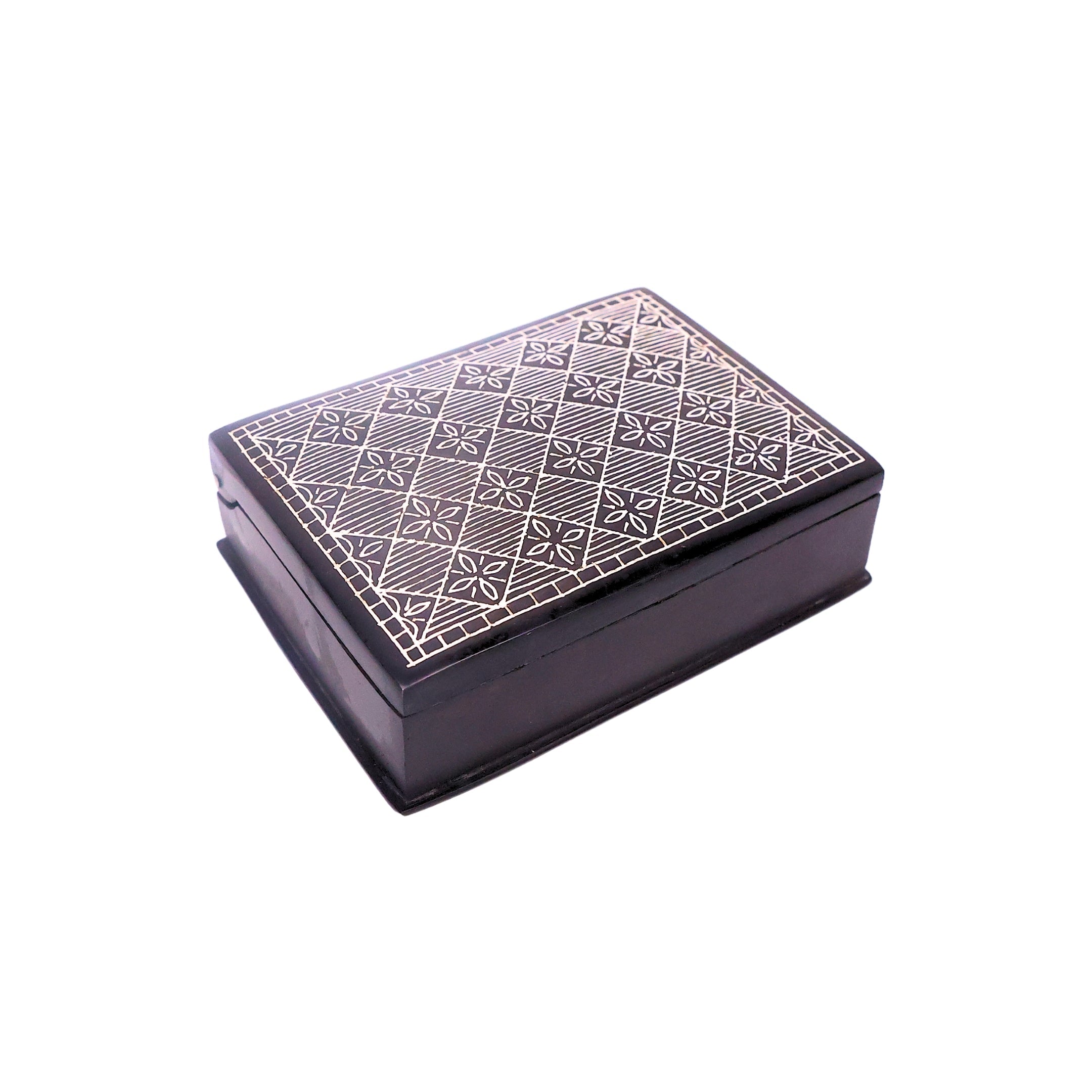 Black Multiutility Box-- Bidri Art--Silver Inlay Work