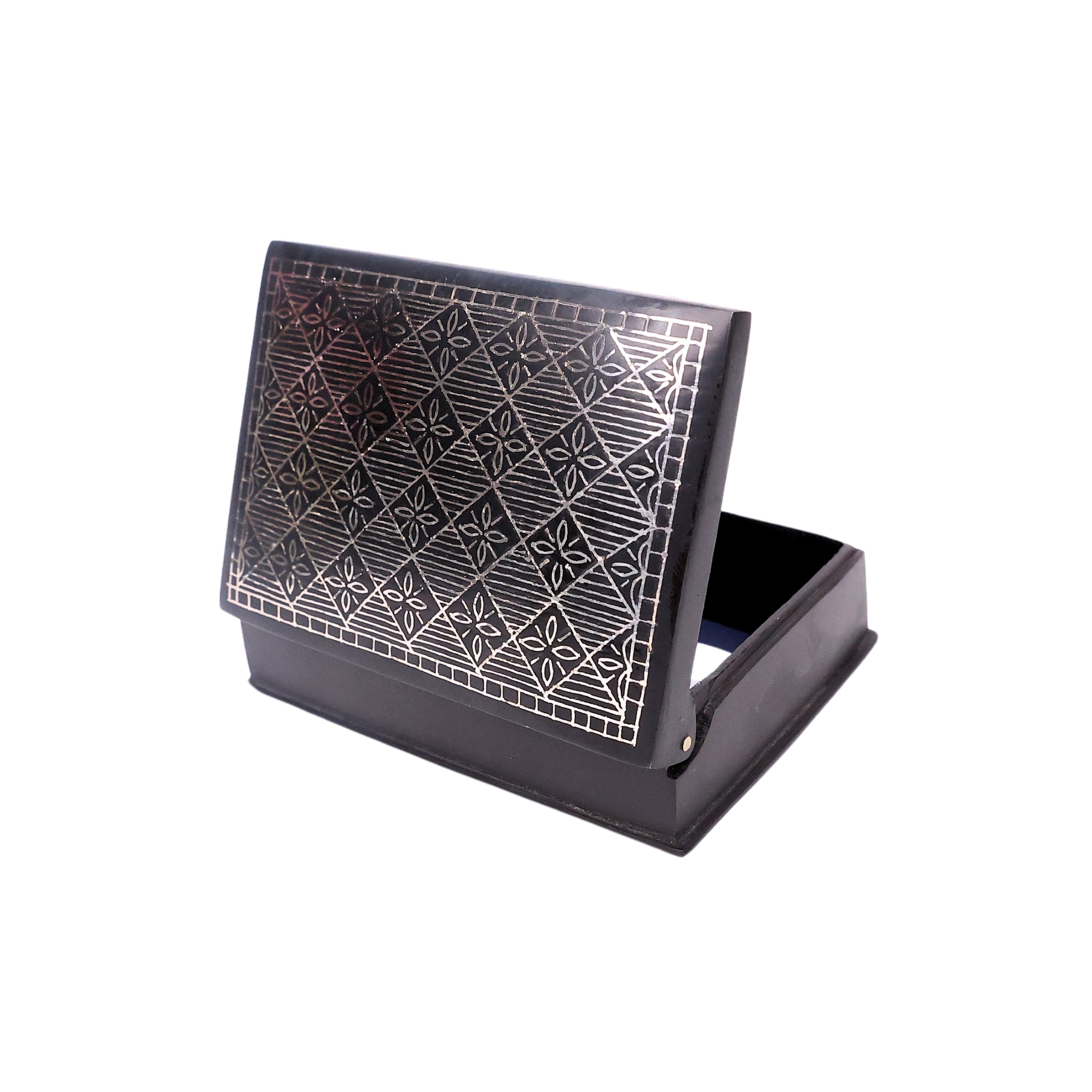 Black Multiutility Box-- Bidri Art--Silver Inlay Work