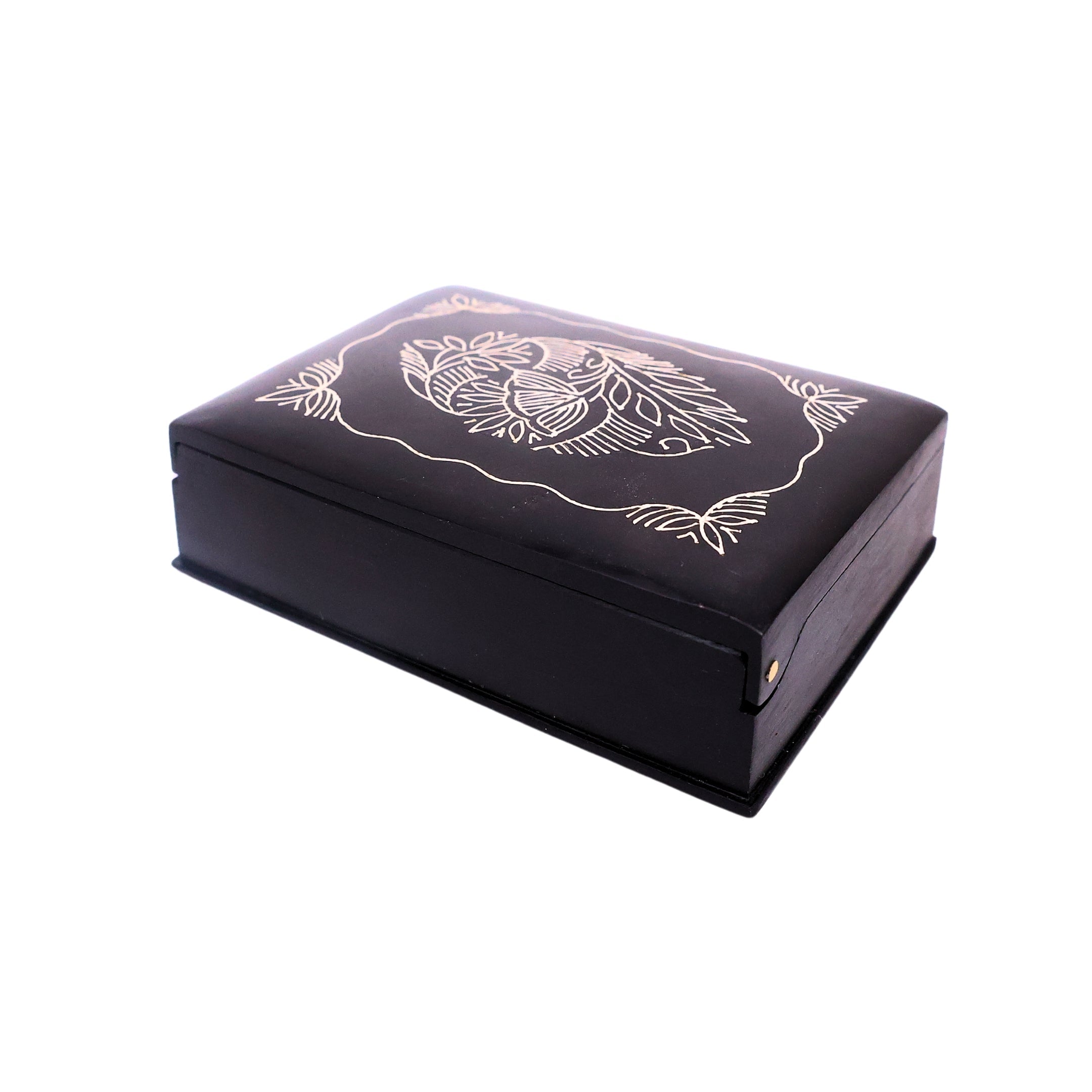 Black Multiutility Box - Bidri Art - Silver Inlay Work 