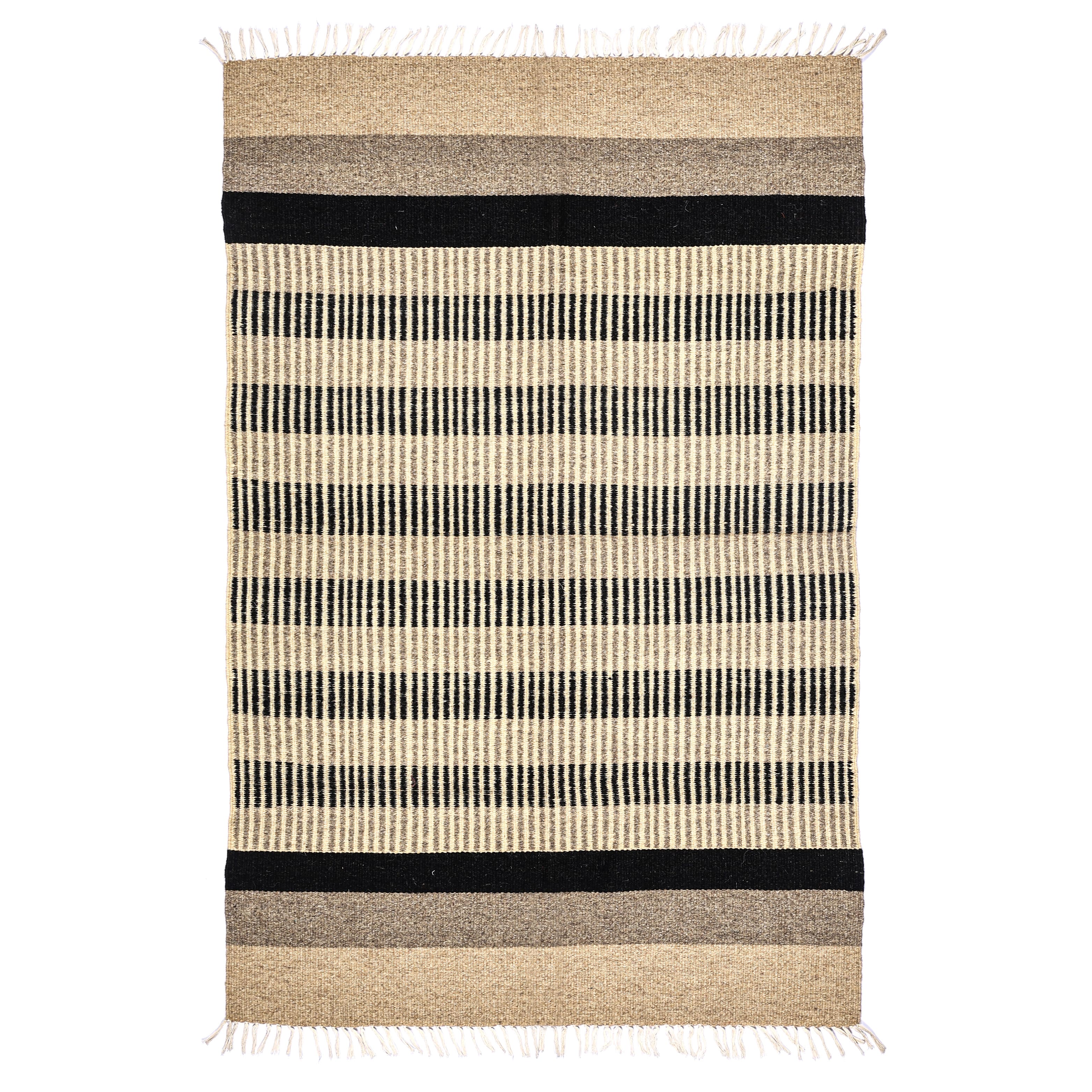 Black and Beige Handwoven Jawaja Durrie - Stripe Pattern