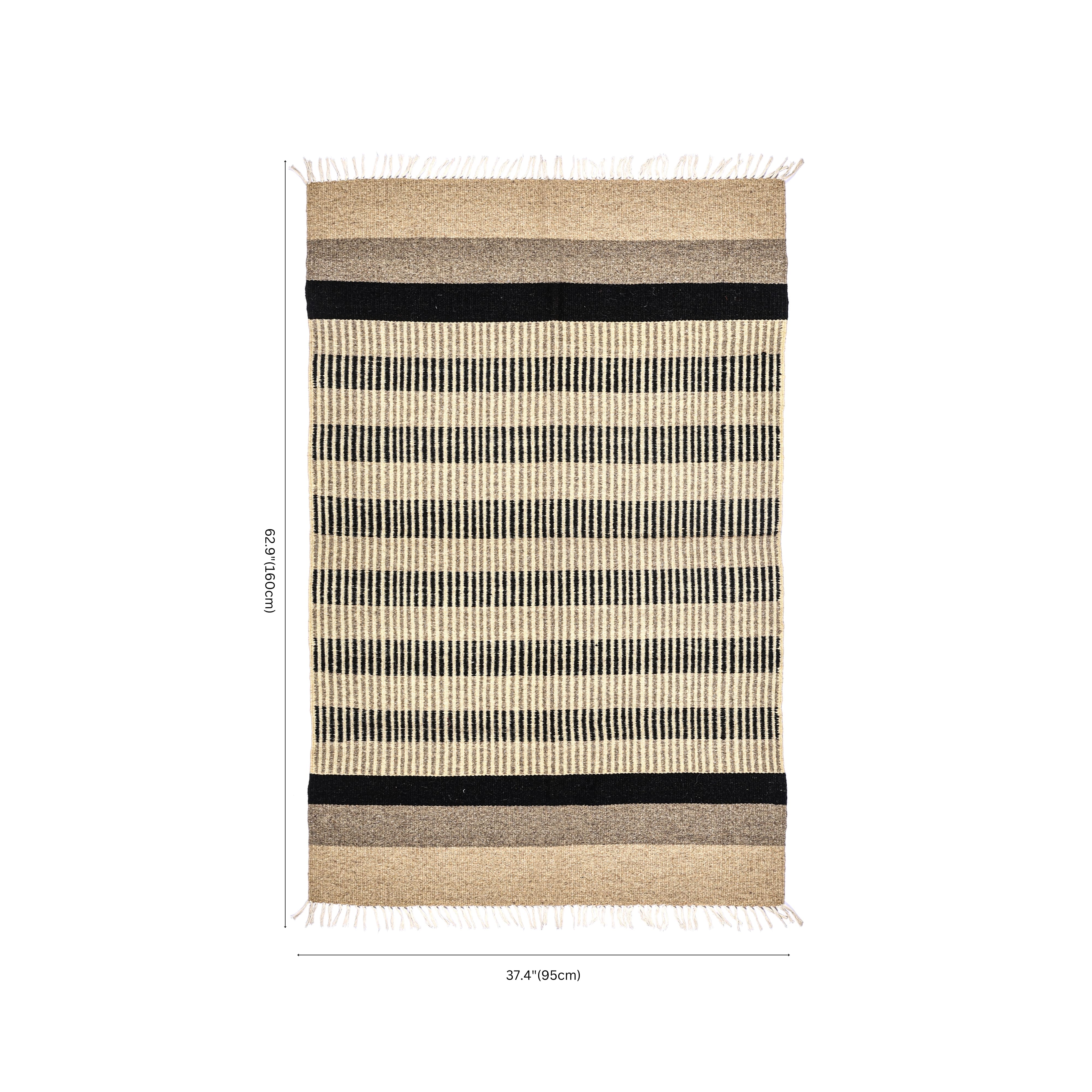 Black and Beige Handwoven Jawaja Durrie - Stripe Pattern