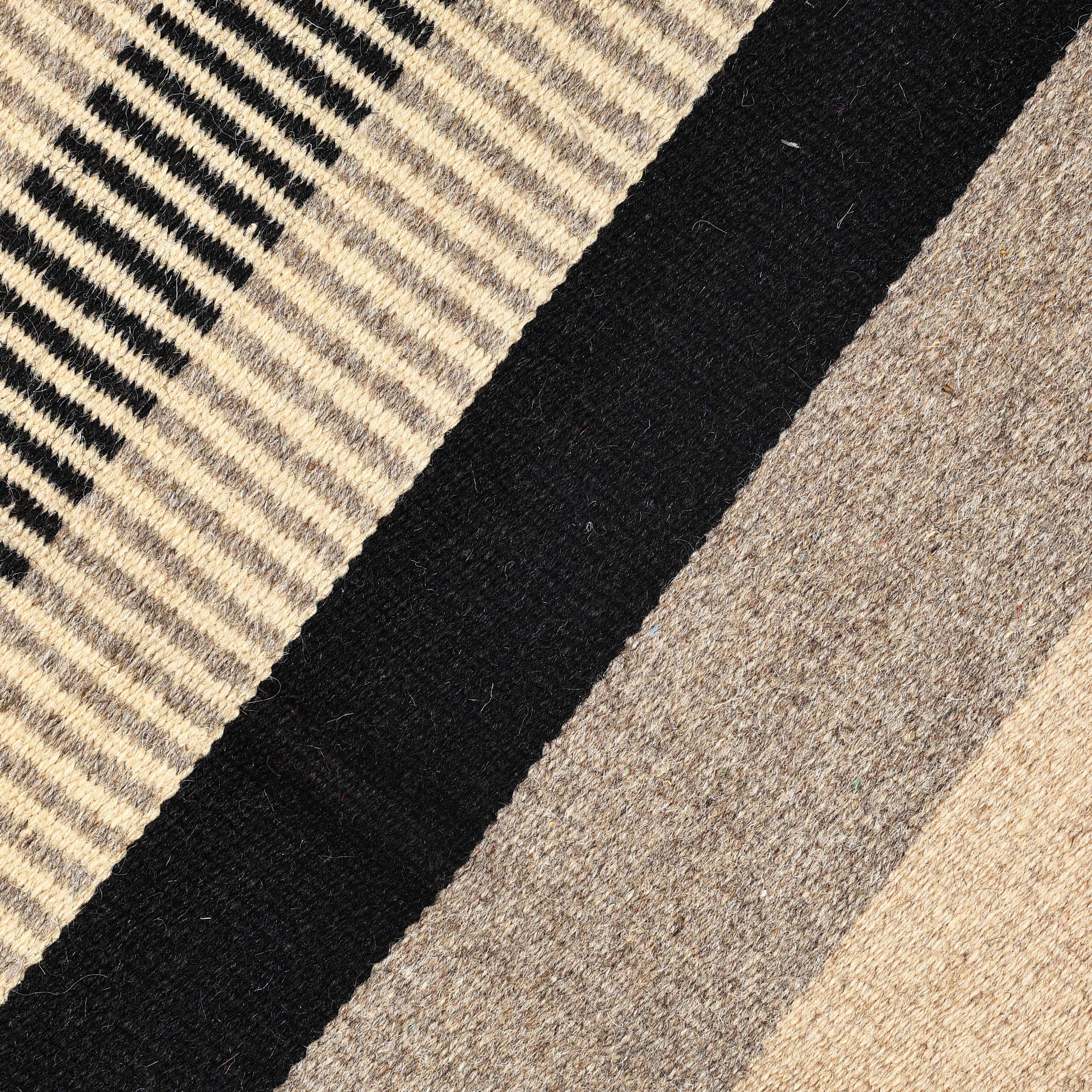 Black and Beige Handwoven Jawaja Durrie - Stripe Pattern