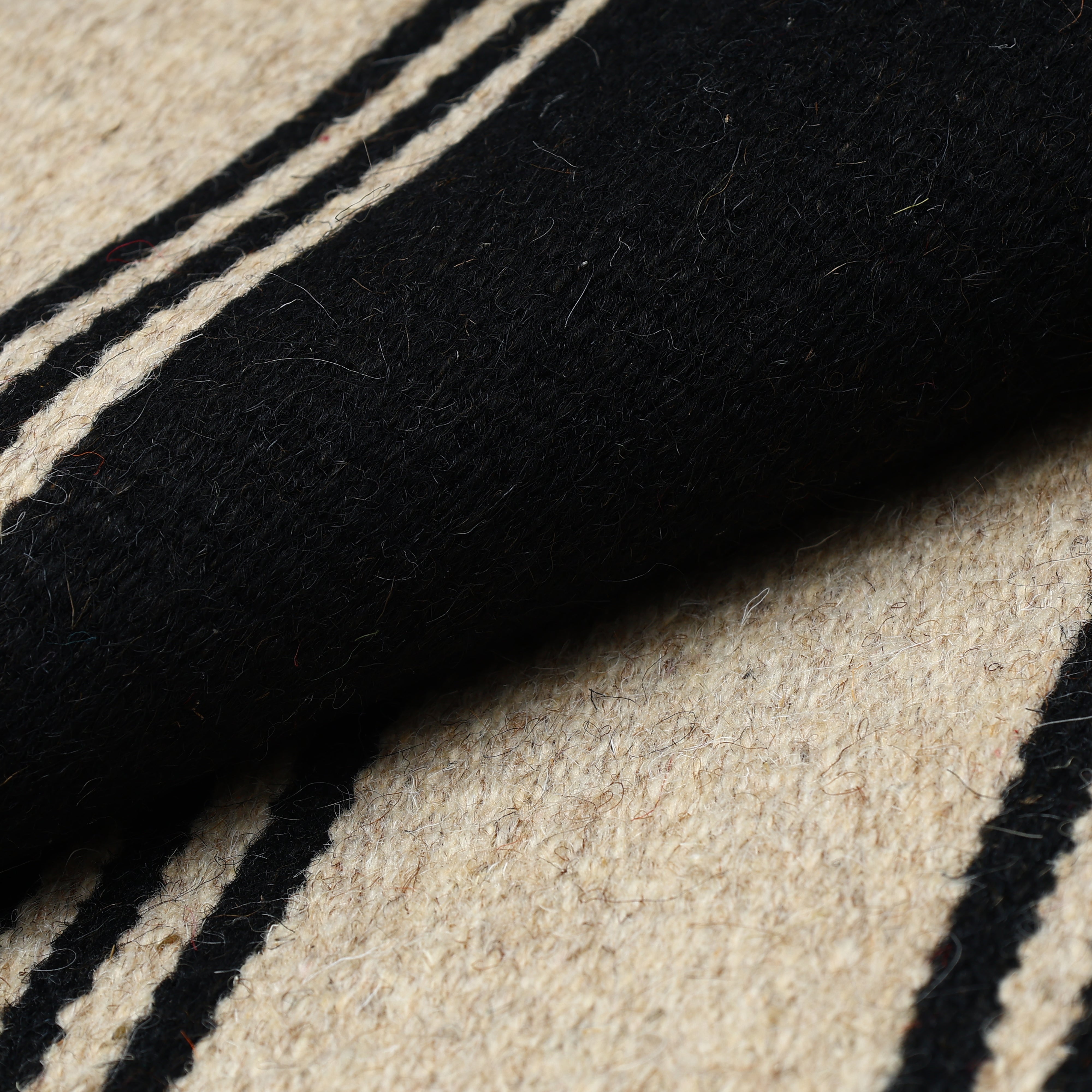 Black and Beige Handwoven Jawaja Durrie—Solid Pattern